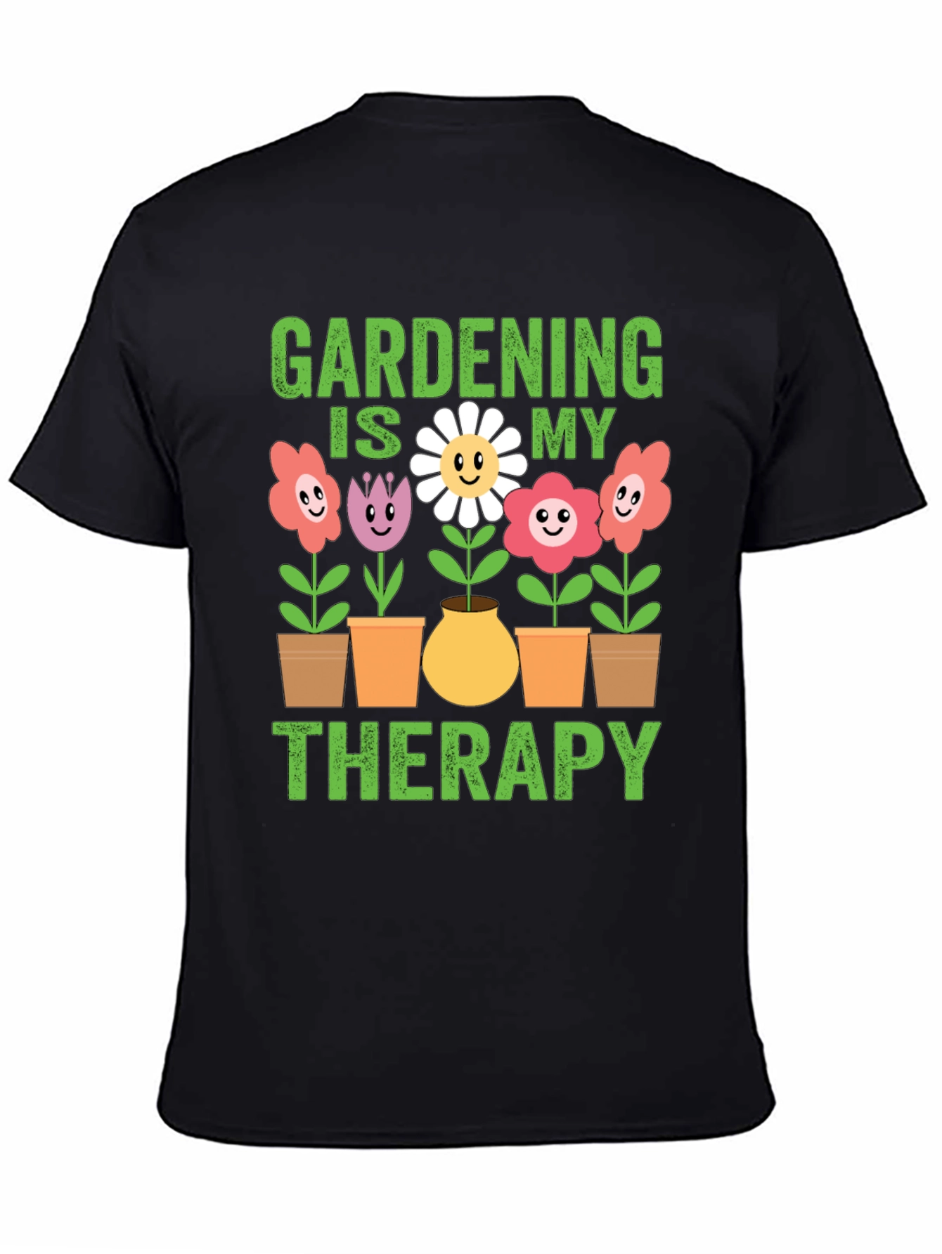 Black Gardening is My Therapy T-Shirt - Black view 4