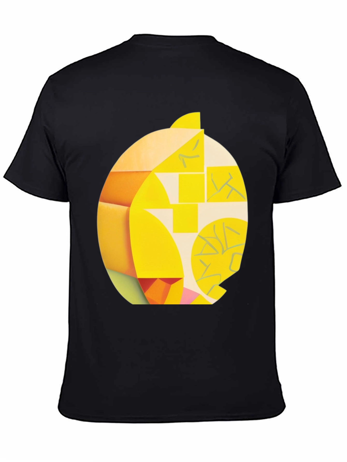 Black Abstract Geometric Lemon Graphic Tee - Modern Art Shirt view 4