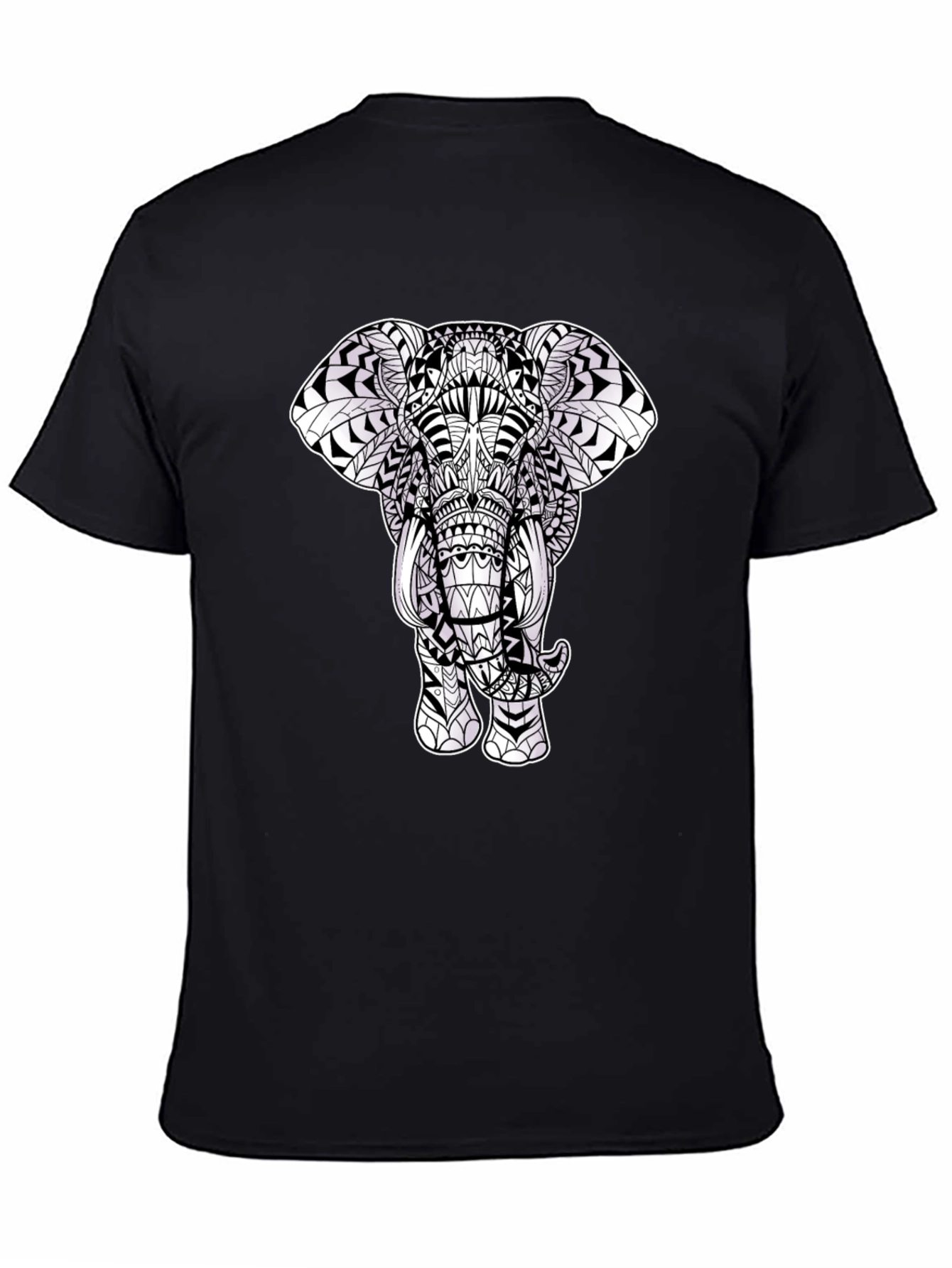 Black Elephant Mandala Print Black T-Shirt view 4