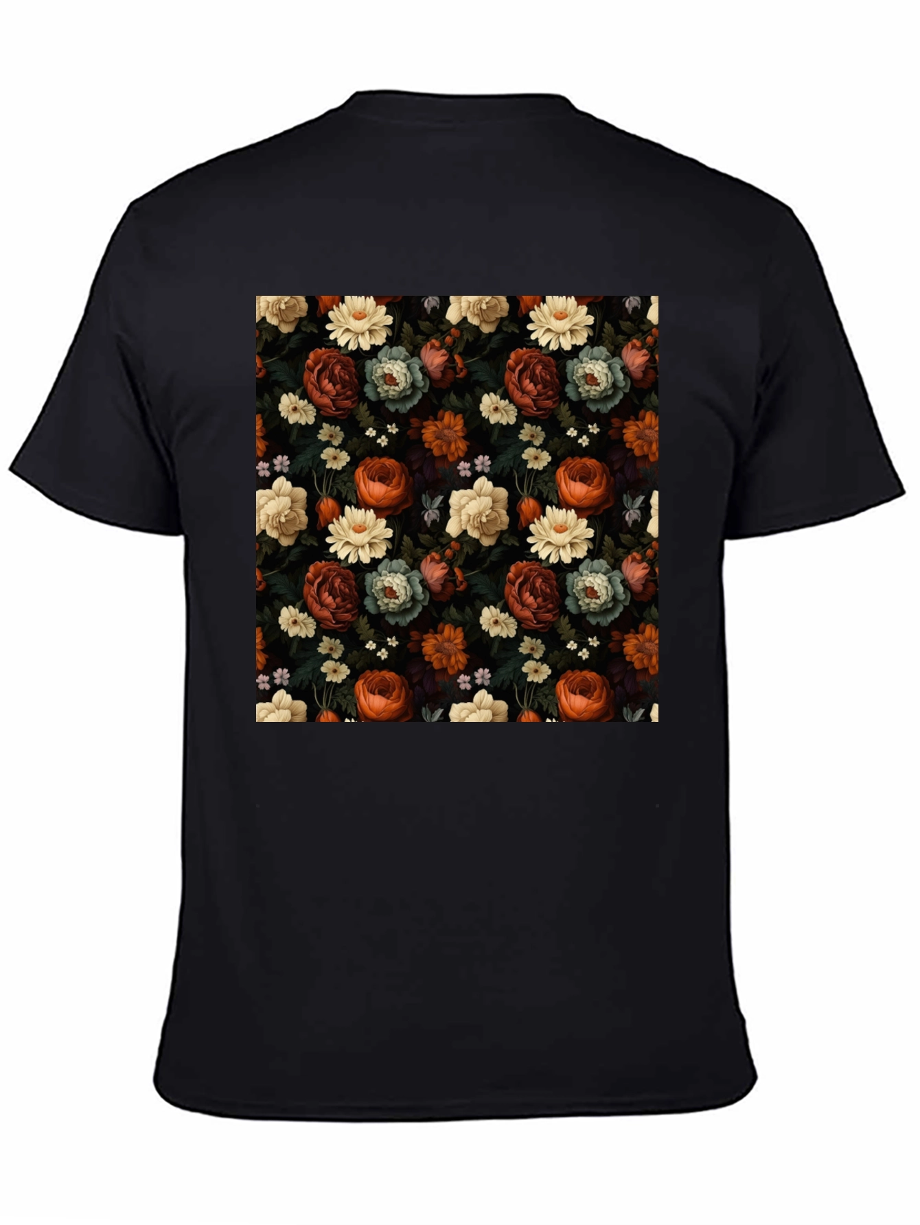 Black Floral Print Men's T-Shirt view 4