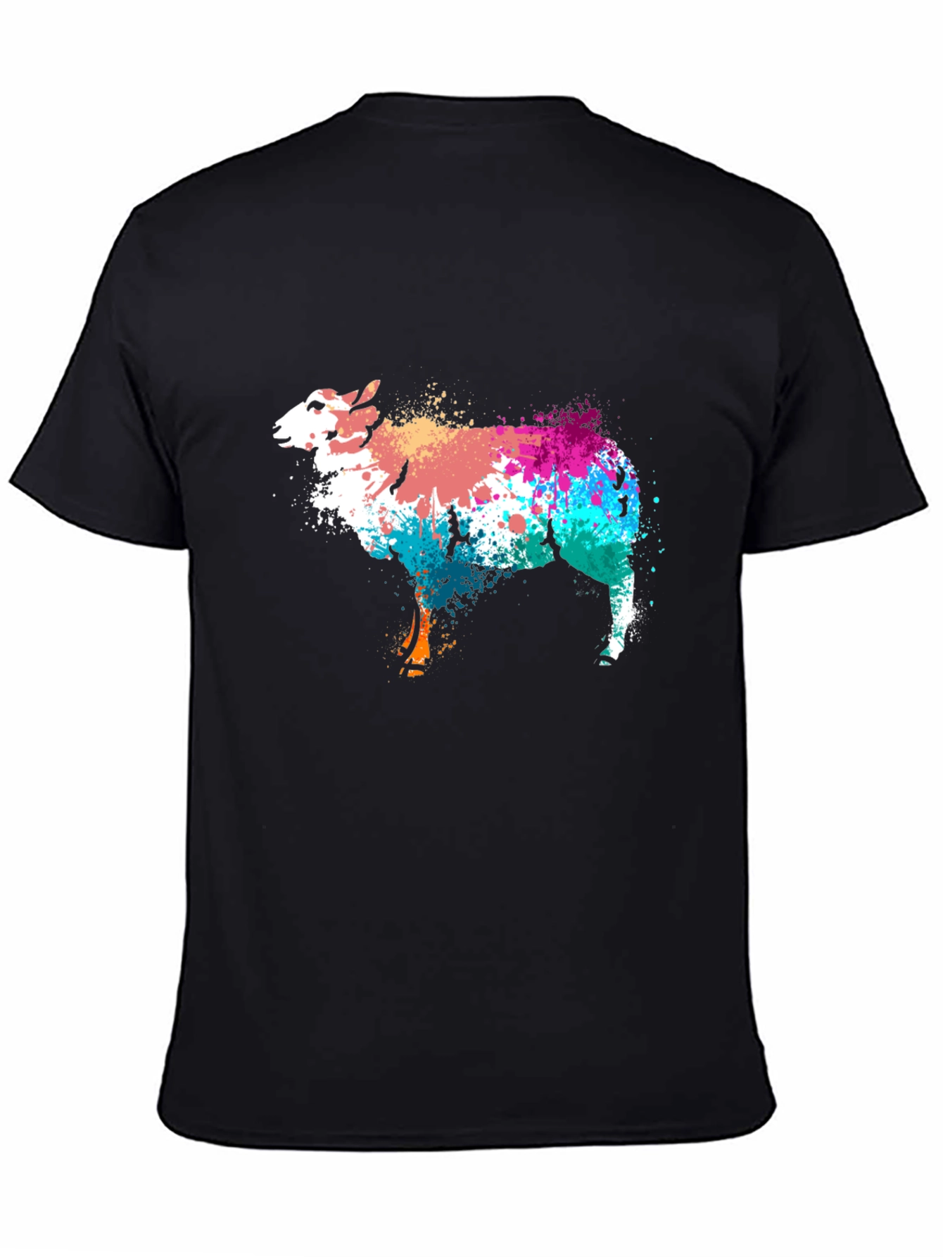 Black Colorful Sheep Graphic Tee - Black Cotton Blend view 4