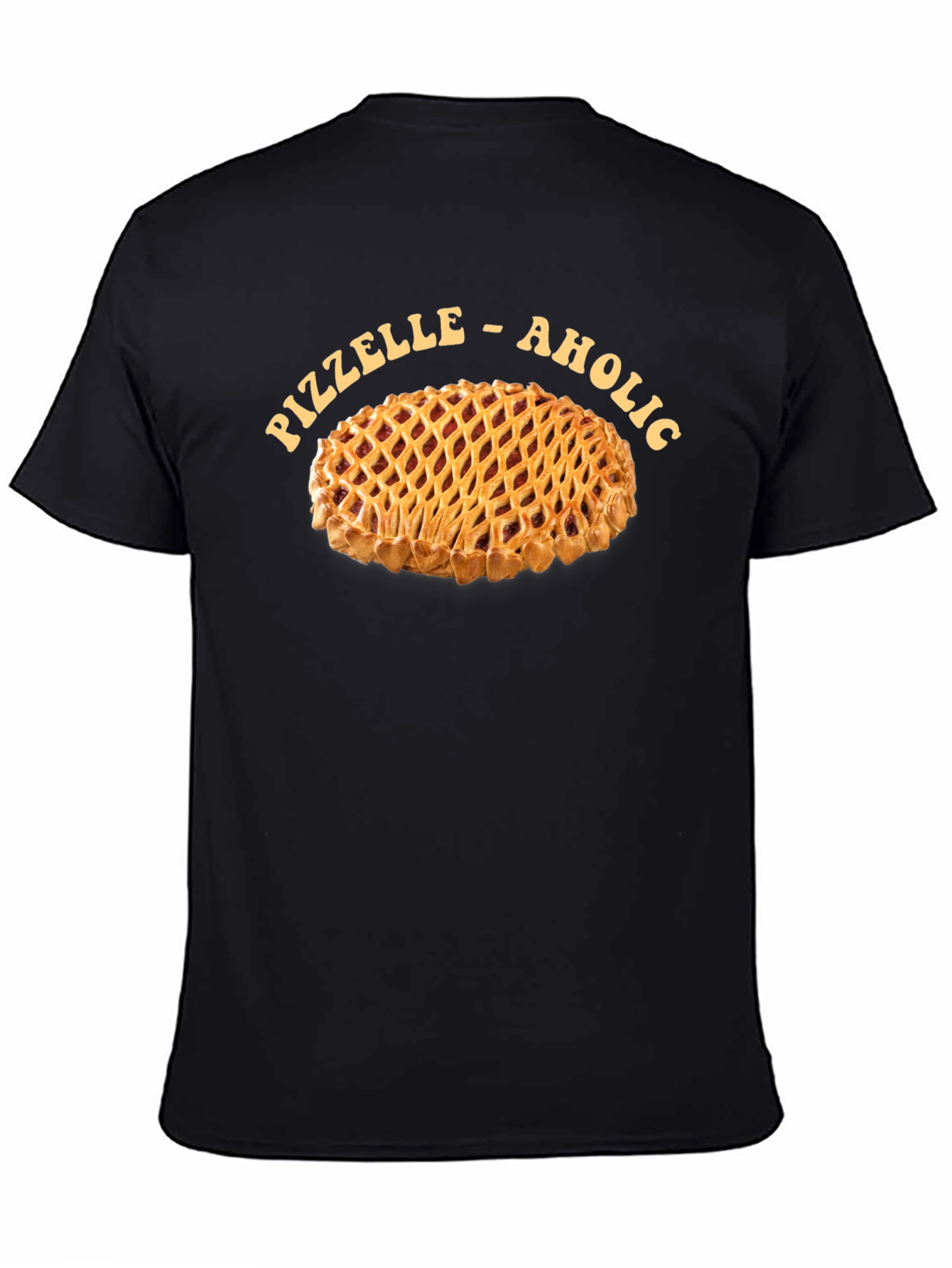 Black Pizzelle-Aholic T-Shirt, Pie Lover Apparel view 4