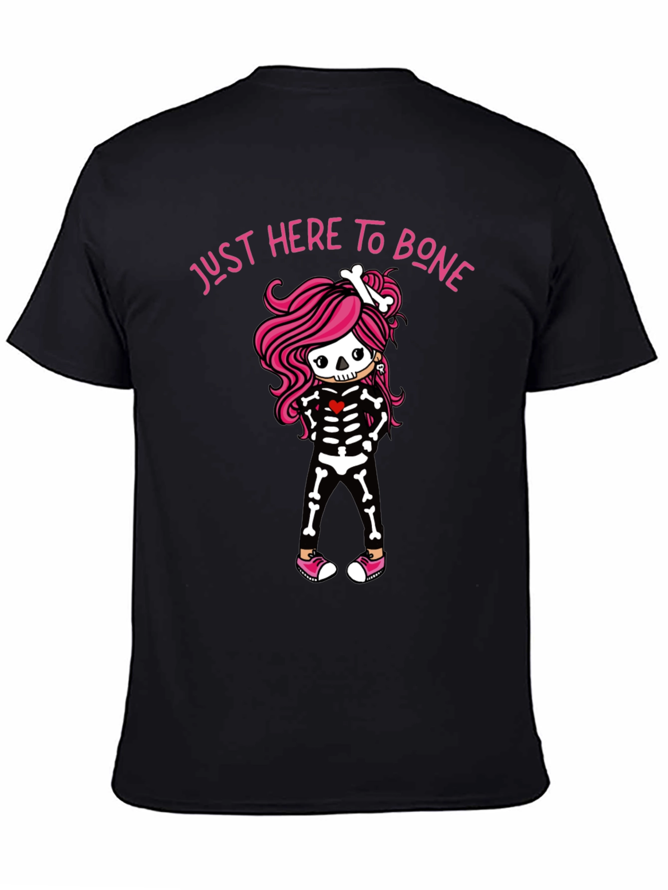 Black Just Here to Bone Skeleton Girl T-Shirt view 4