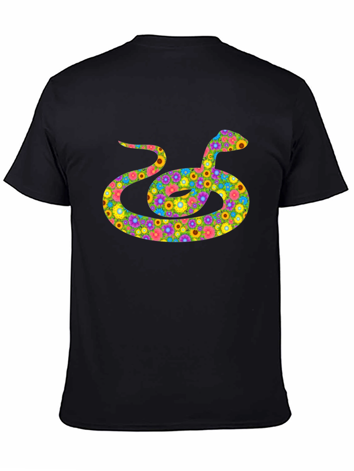 Black Floral Snake Graphic Tee - Black Cotton Shirt view 4