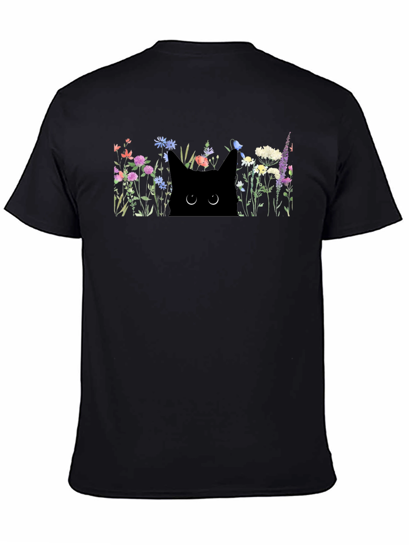 Black Black Cat in Flowers Graphic T-Shirt view 4