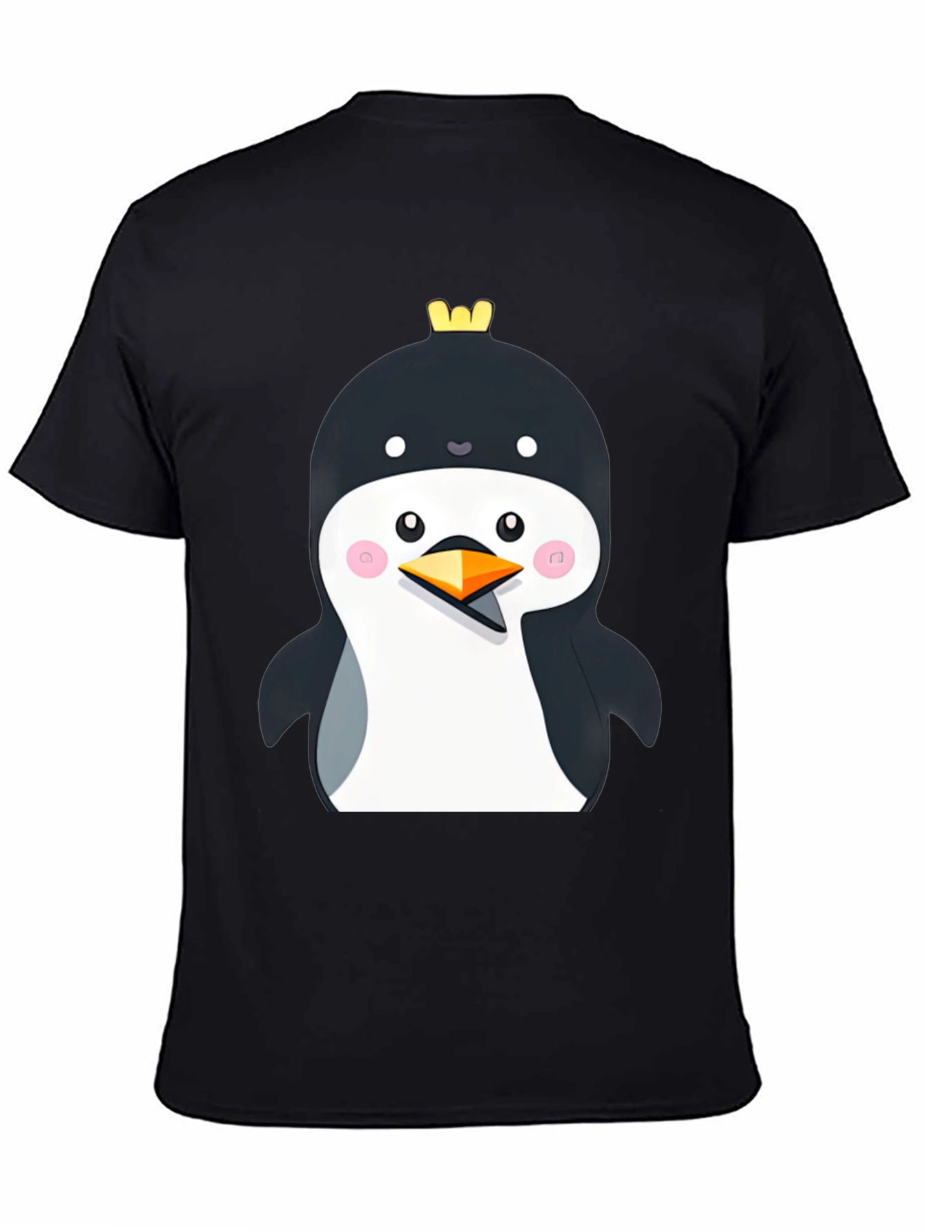 Black Penguin with Crown Black T-Shirt - Cute Cartoon Style view 4