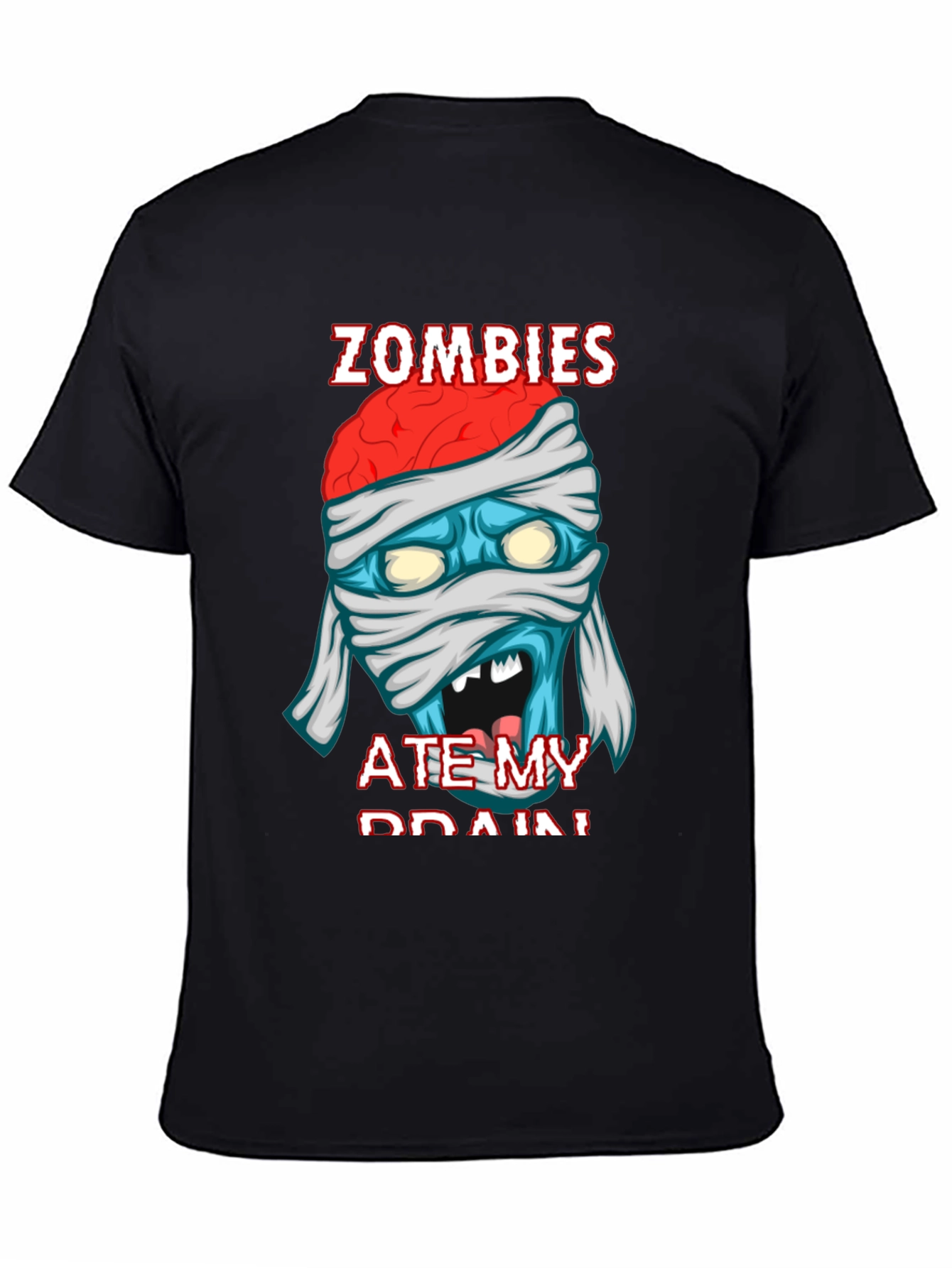 Black Zombies Ate My Brain Funny Graphic T-Shirt view 4