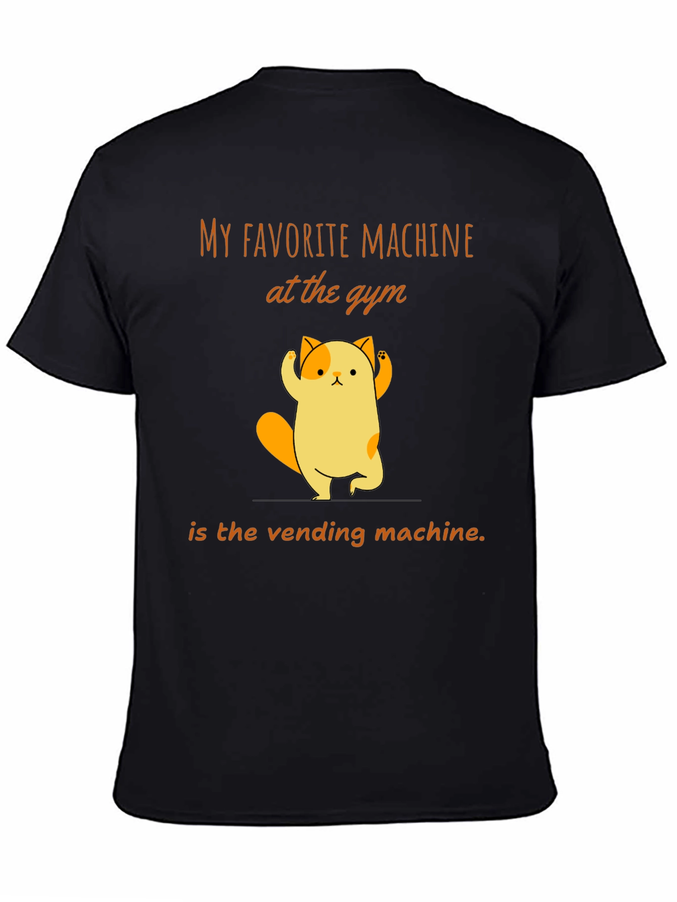 Black Gym Humor T-Shirt - Vending Machine Cat view 4
