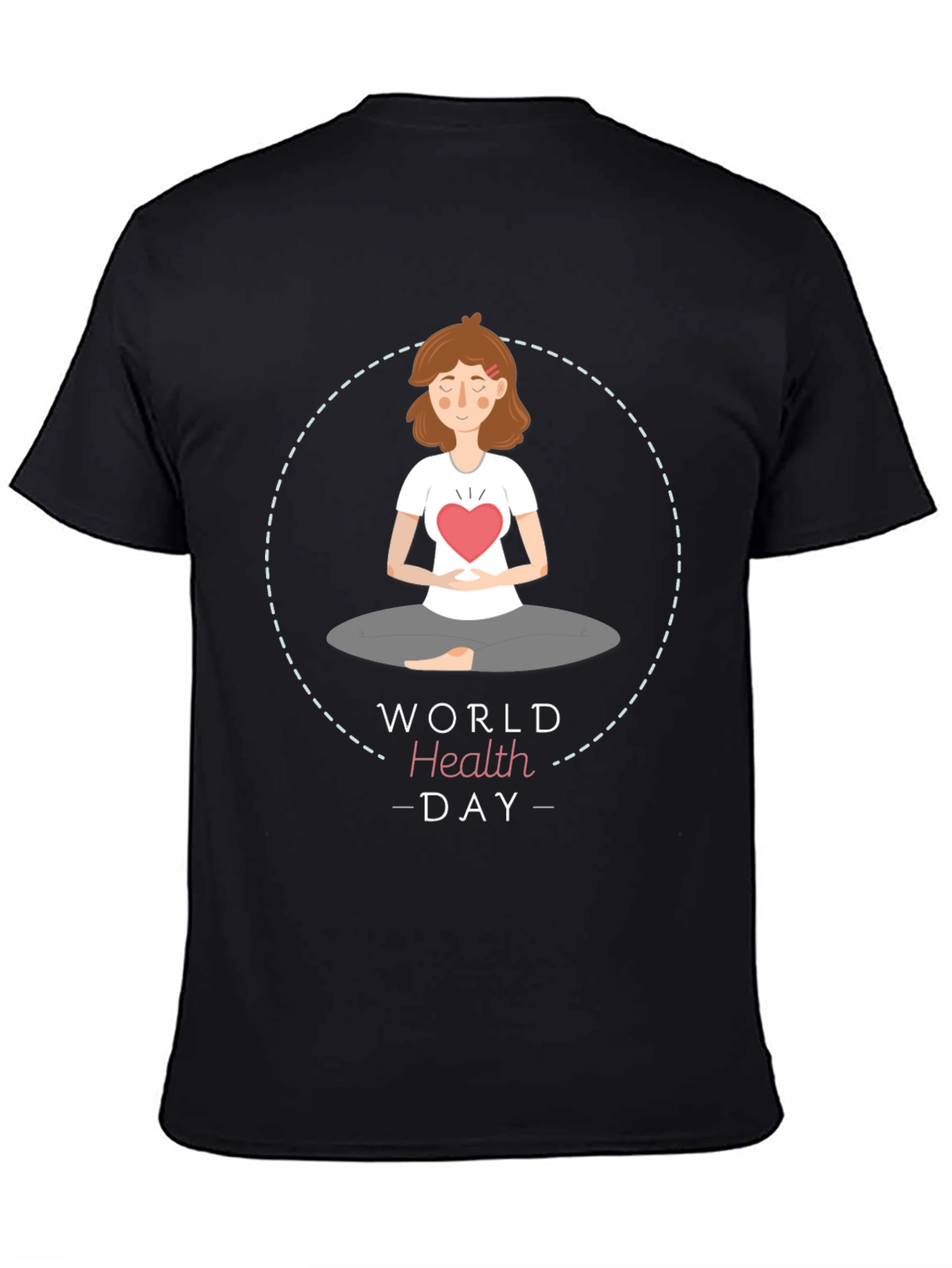 Black World Health Day Meditation T-Shirt - Heart Chakra view 4