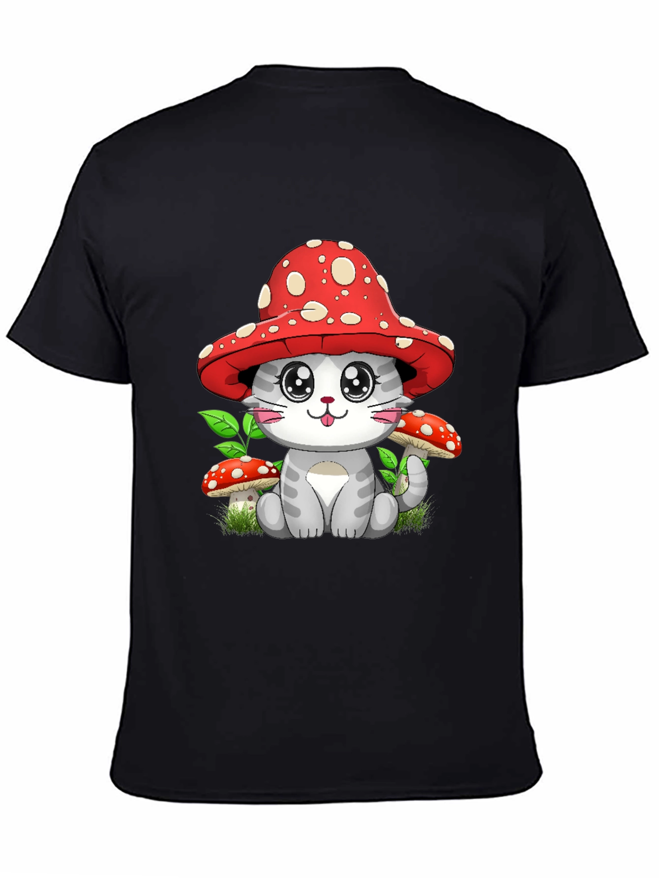 Black Mushroom Cat Graphic Tee - Whimsical Design view 4