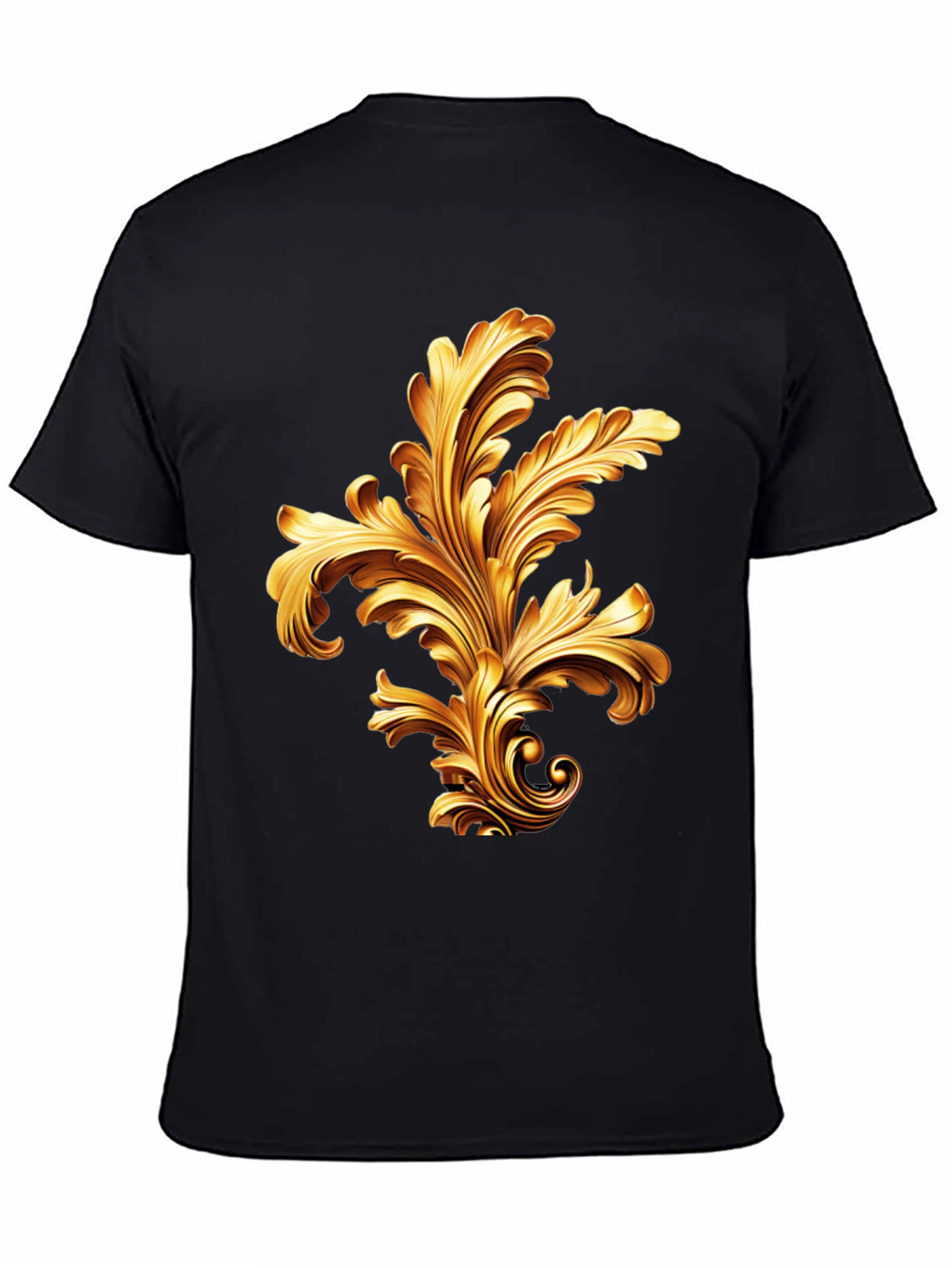 Black Elegant Black T-Shirt with Golden Baroque Design view 4