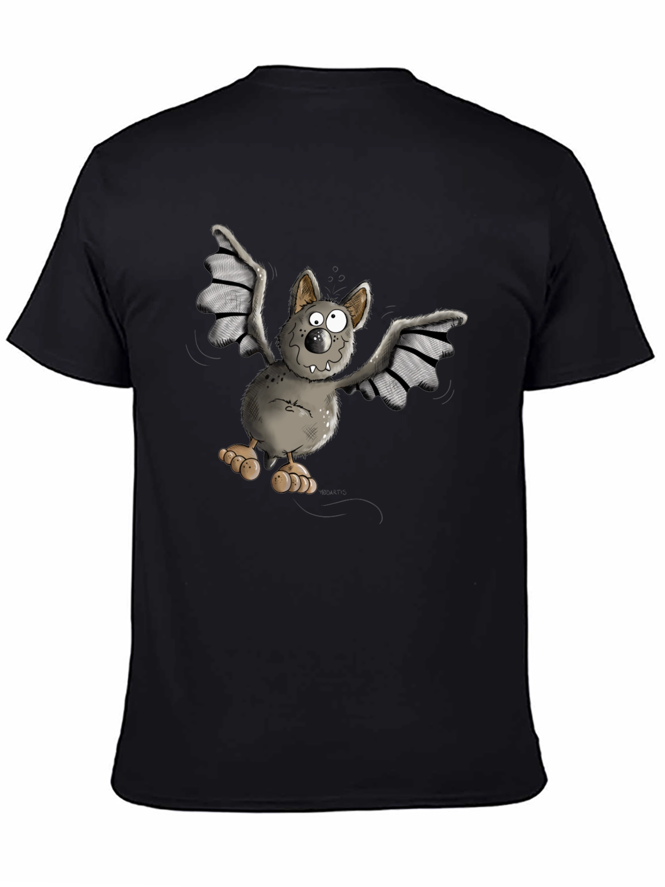 Black Funny Bat Cartoon Graphic T-Shirt view 4