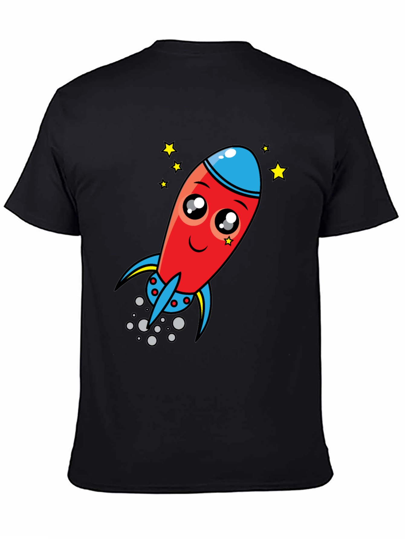Black Cartoon Rocket Graphic Tee - Black Cotton T-Shirt view 4