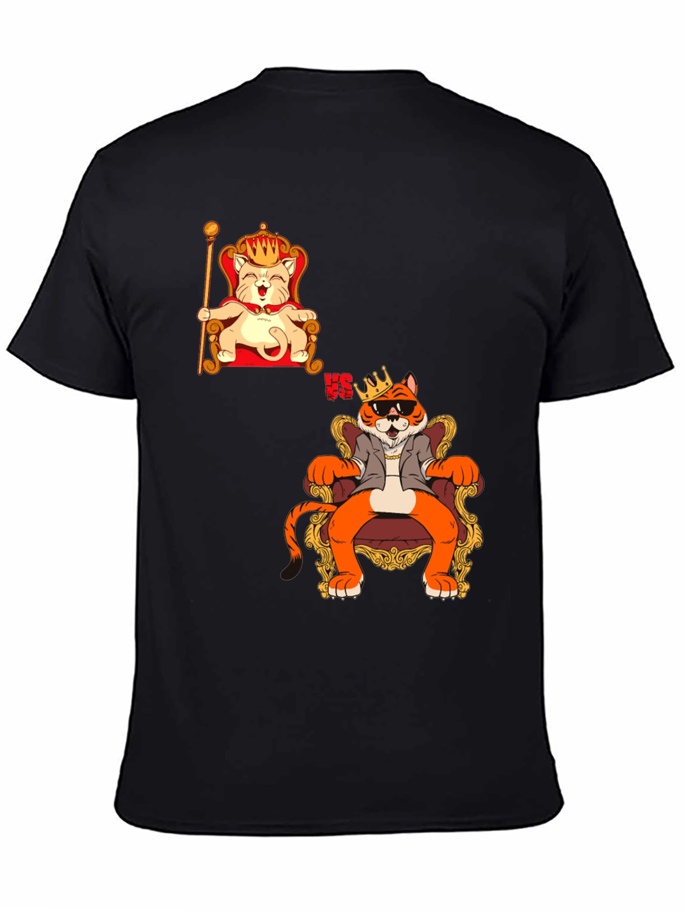 Black King Cat VS King Tiger Black T-Shirt view 4