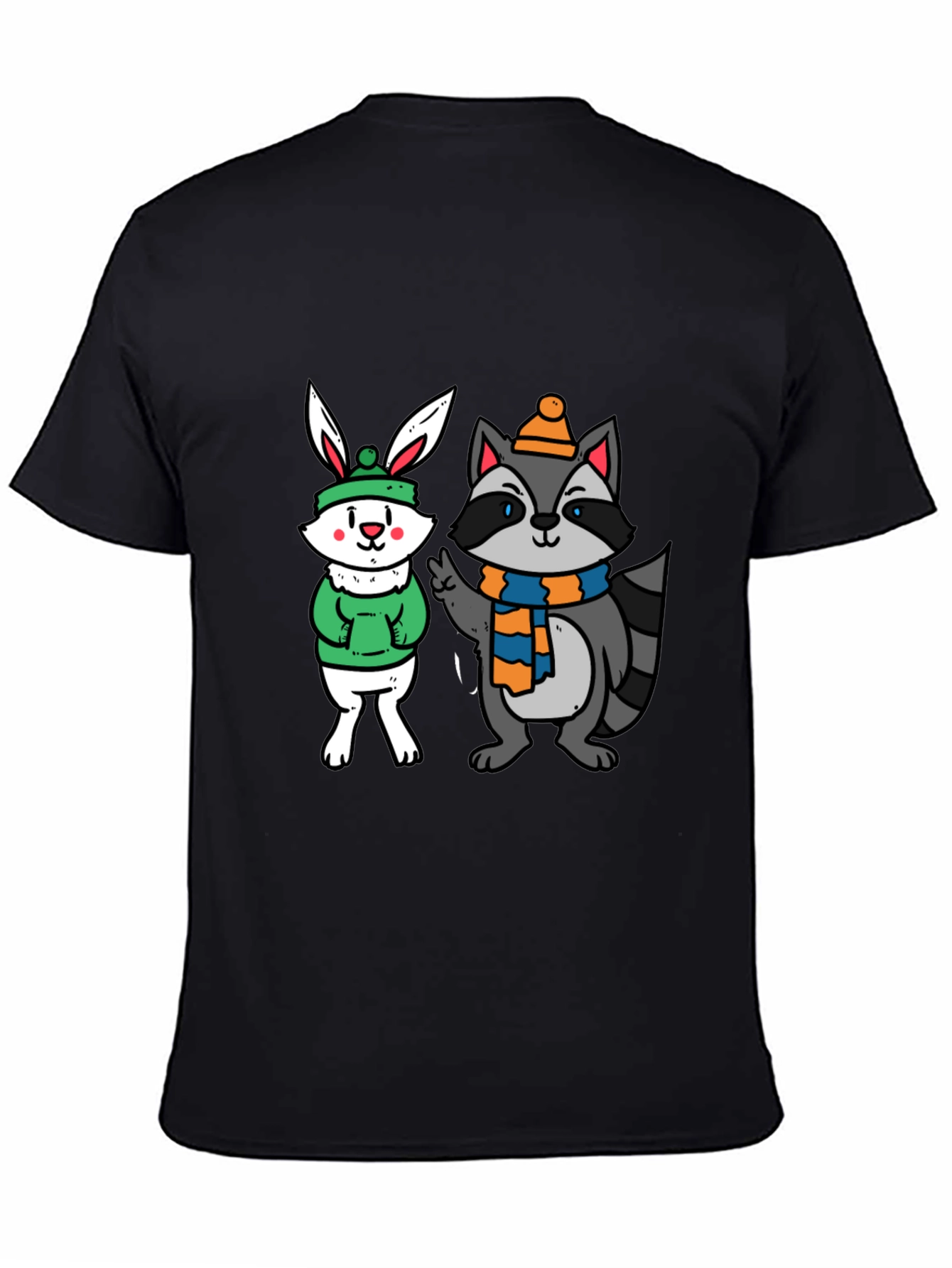 Black Cute Cartoon Animals Graphic Black T-Shirt view 4