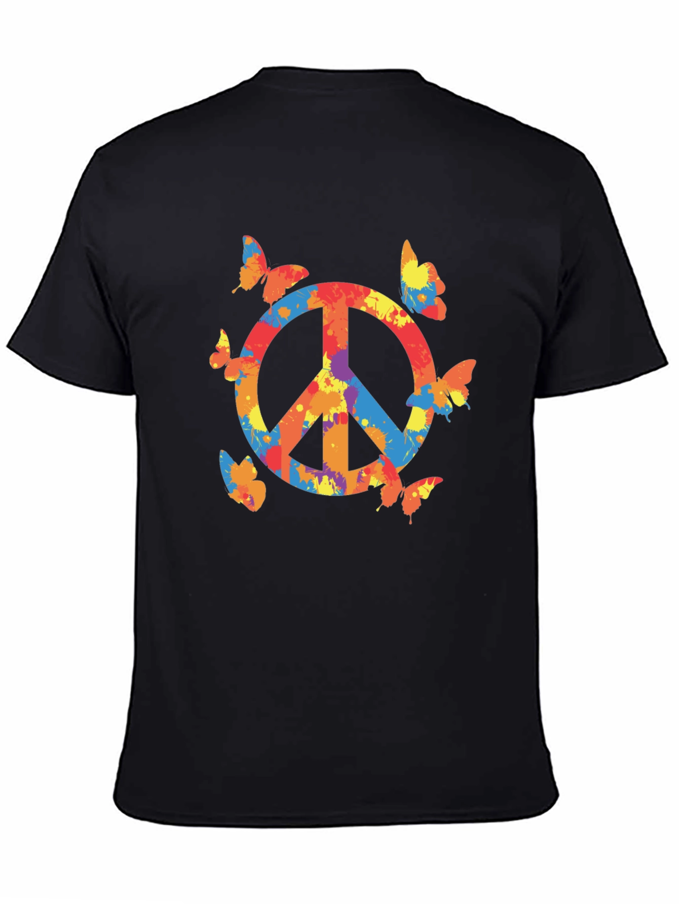 Black Peace Sign Butterfly Graphic Tee - Black Casual T-Shirt view 4