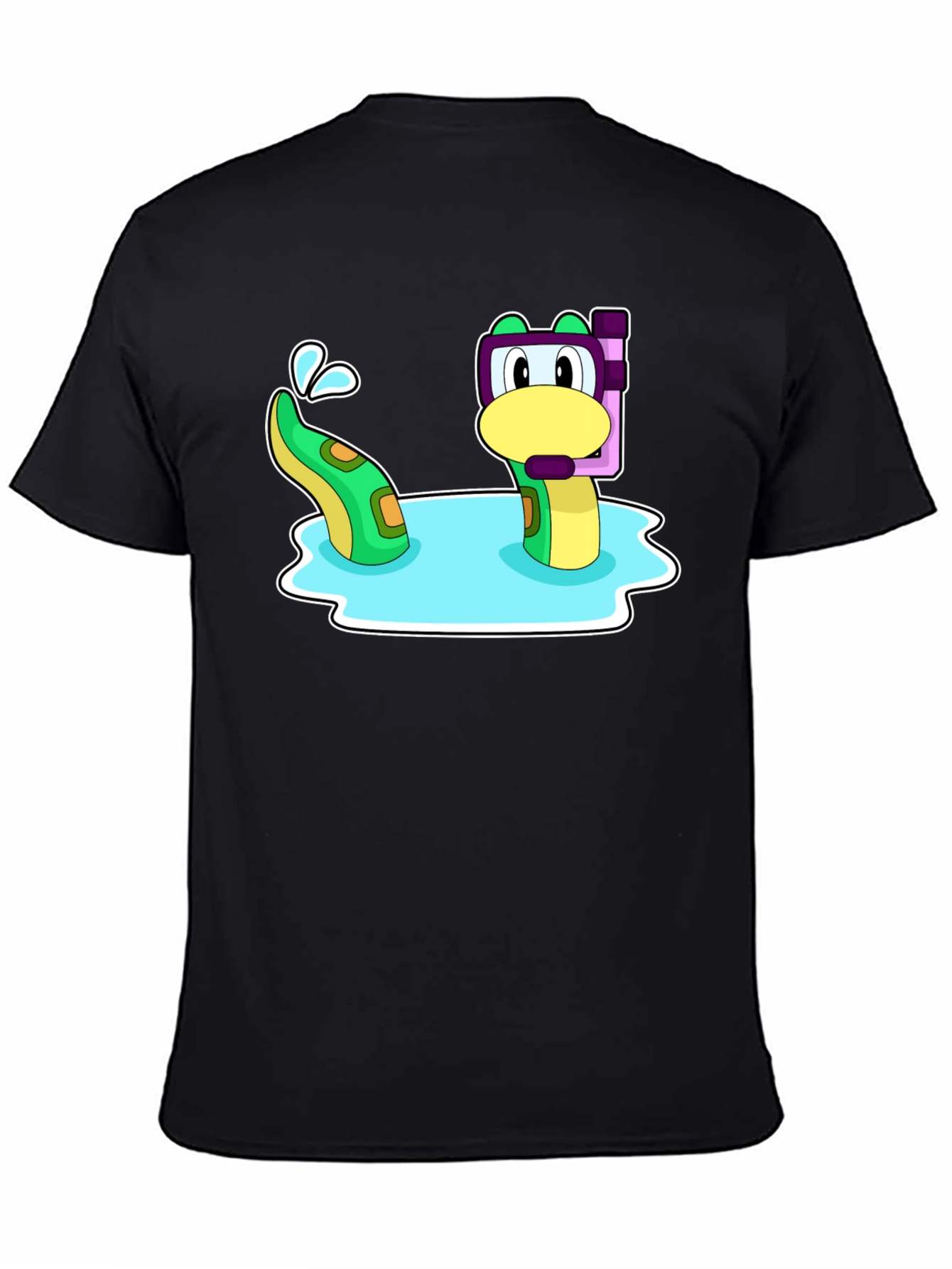 Black Cartoon Sea Serpent Snorkel T-Shirt view 4
