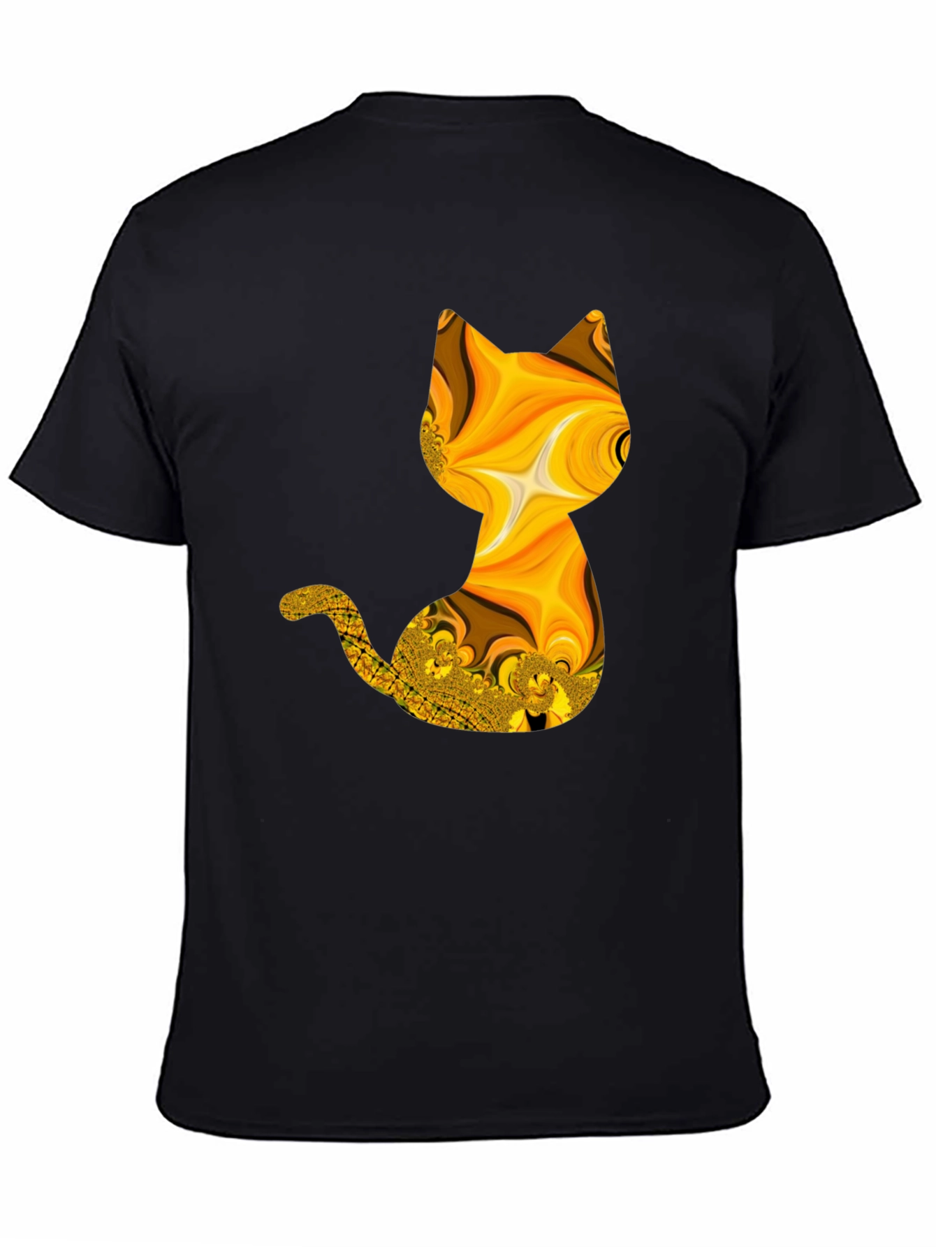 Black Abstract Fractal Cat Graphic Black T-Shirt view 4