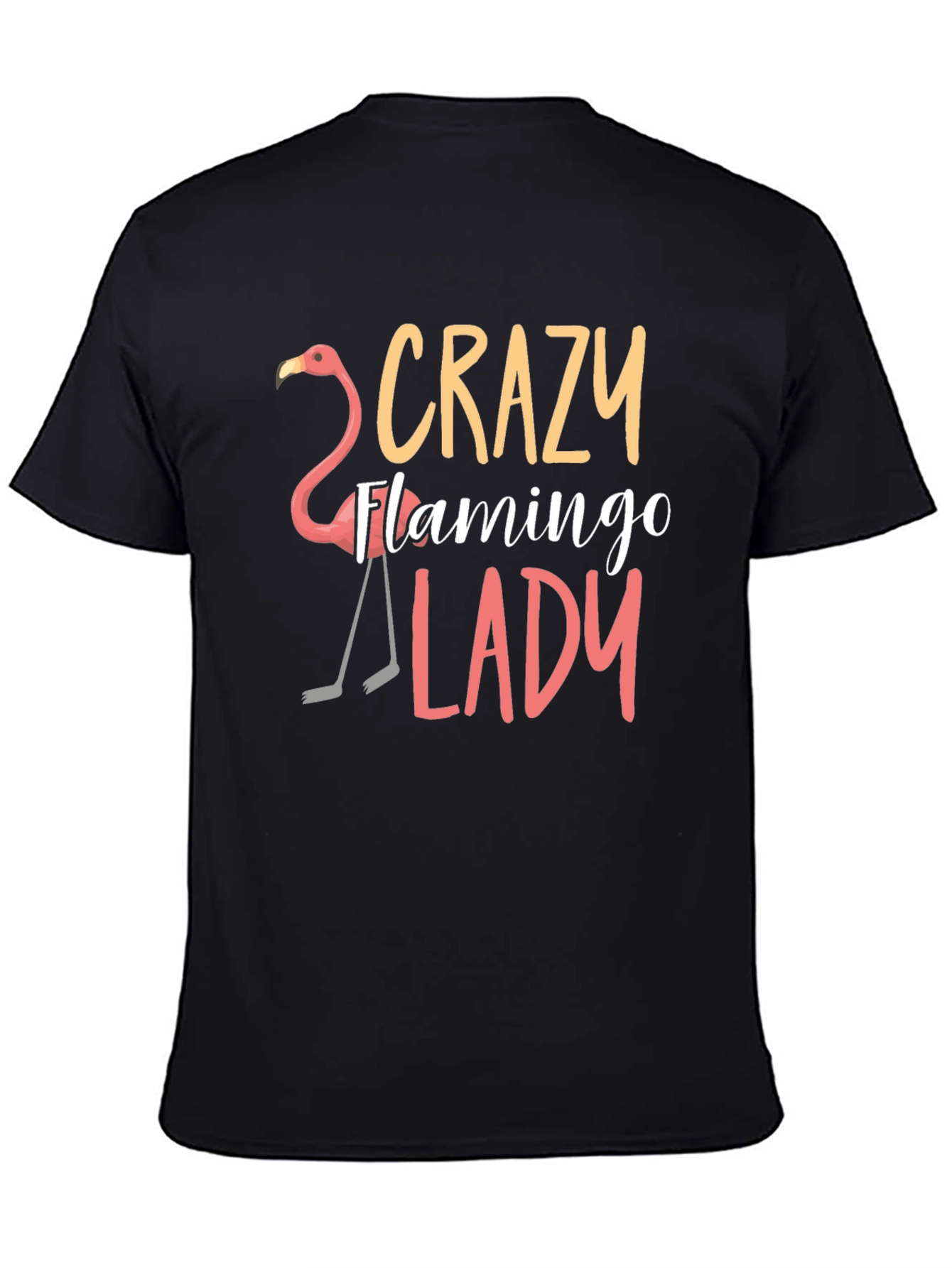 Black Crazy Flamingo Lady T-Shirt - Novelty Tee view 4