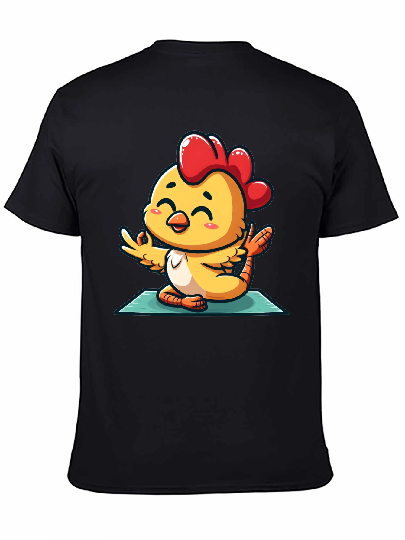 Black Yoga Chicken T-Shirt - Relaxed Fit Cotton Tee view 4