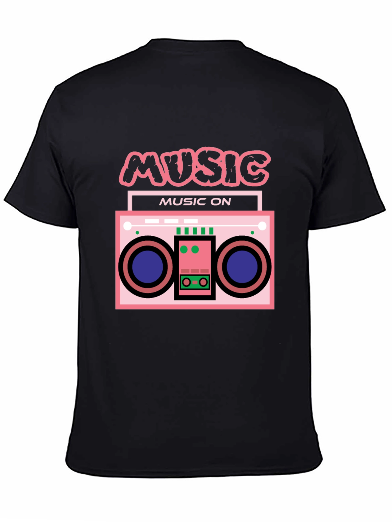 Black Retro Boombox Music T-Shirt view 4