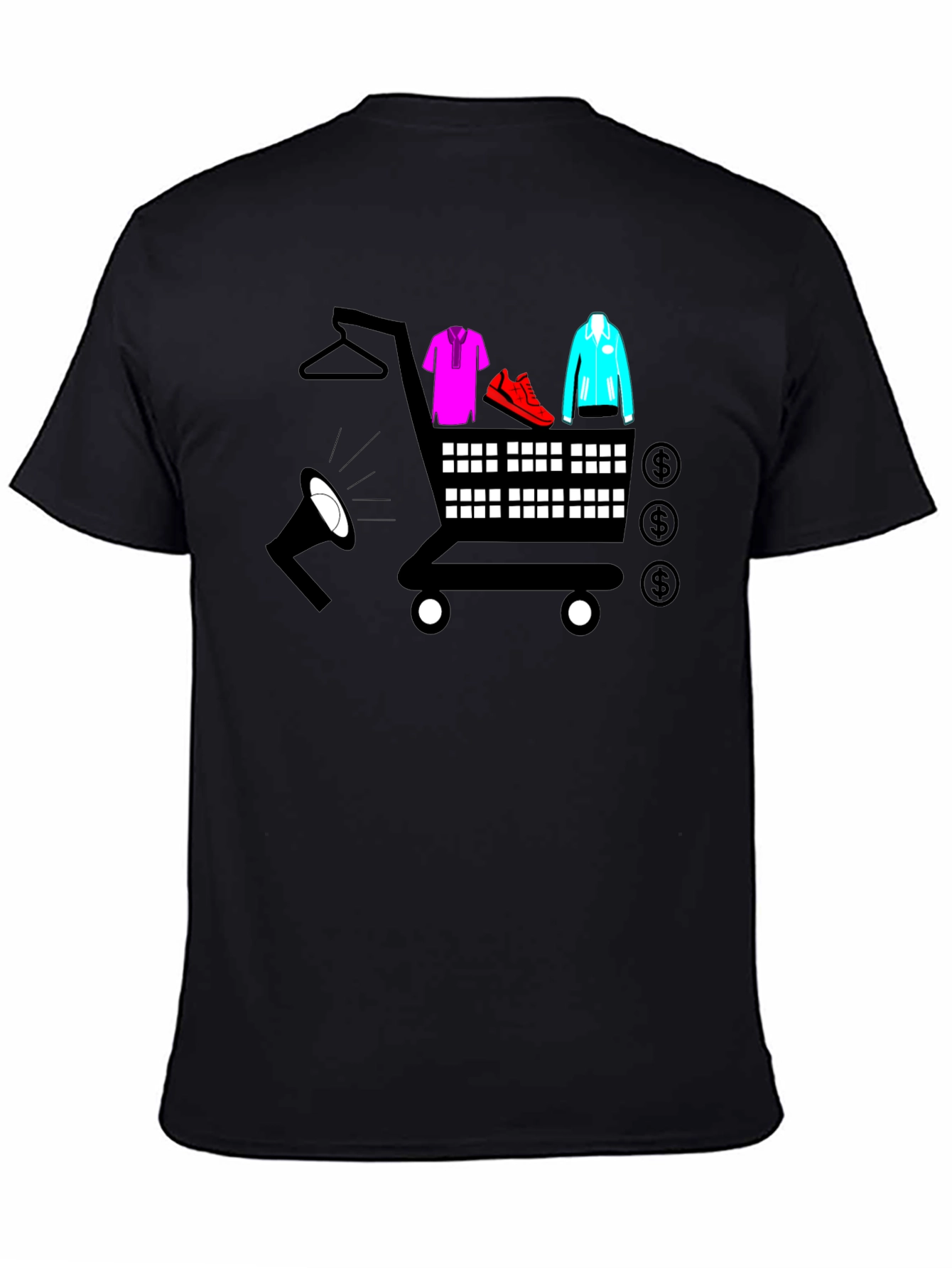 Black Shopping Cart T-Shirt - Black Novelty Tee view 4