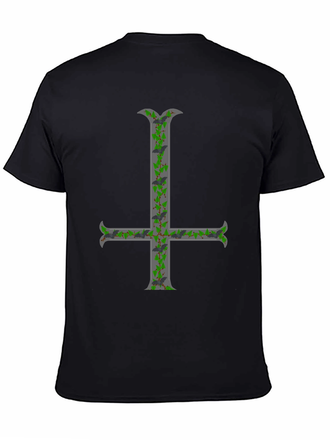 Black Inverted Cross T-Shirt with Bats and Ivy view 4