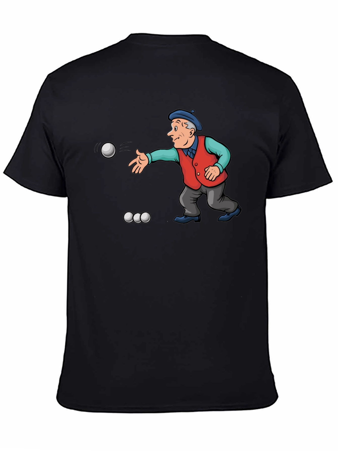 Black Cartoon Bocce Ball Player Black T-Shirt view 4