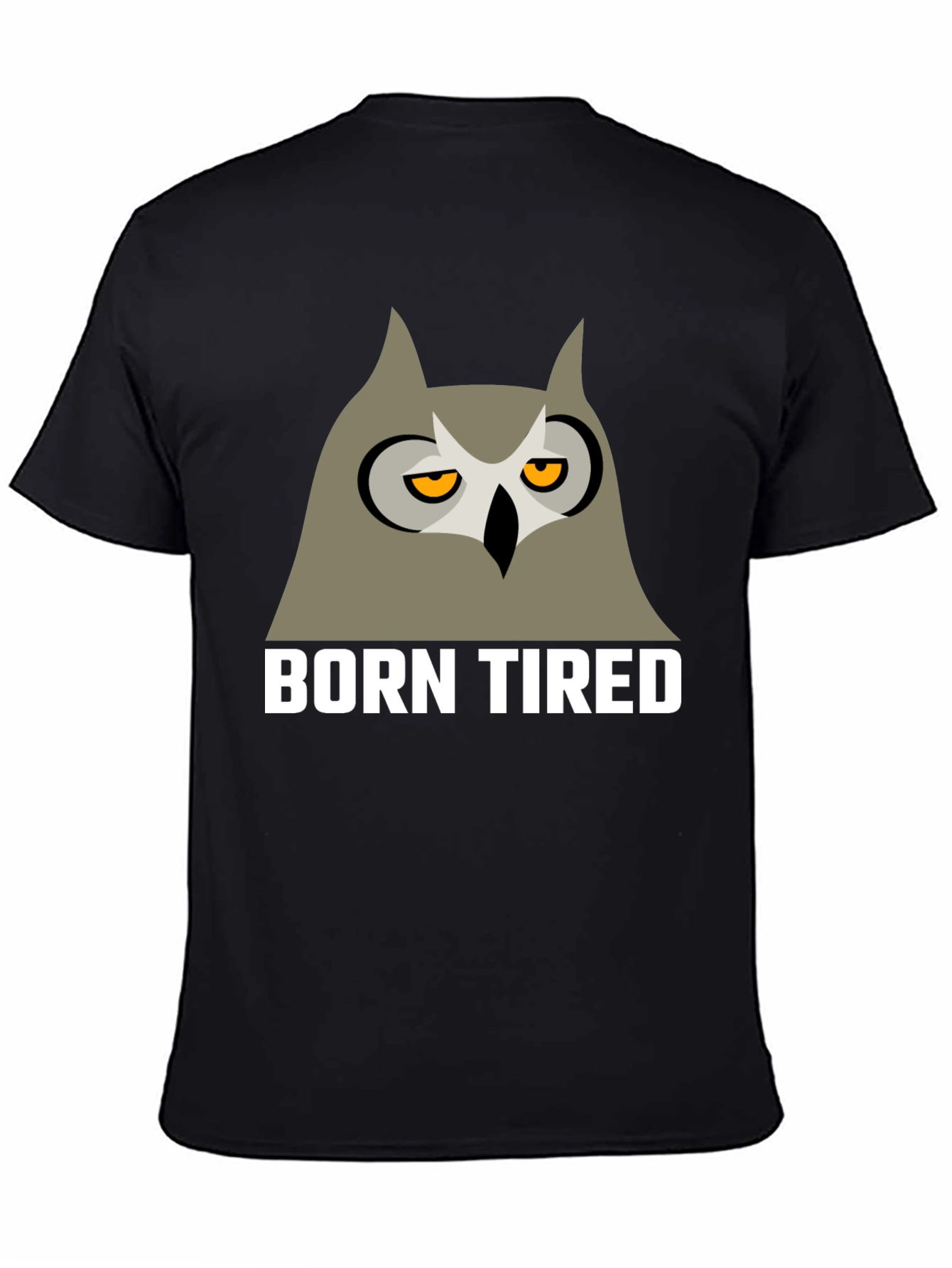 Black Born Tired Owl Graphic T-Shirt -  Black Crew Neck Tee view 4