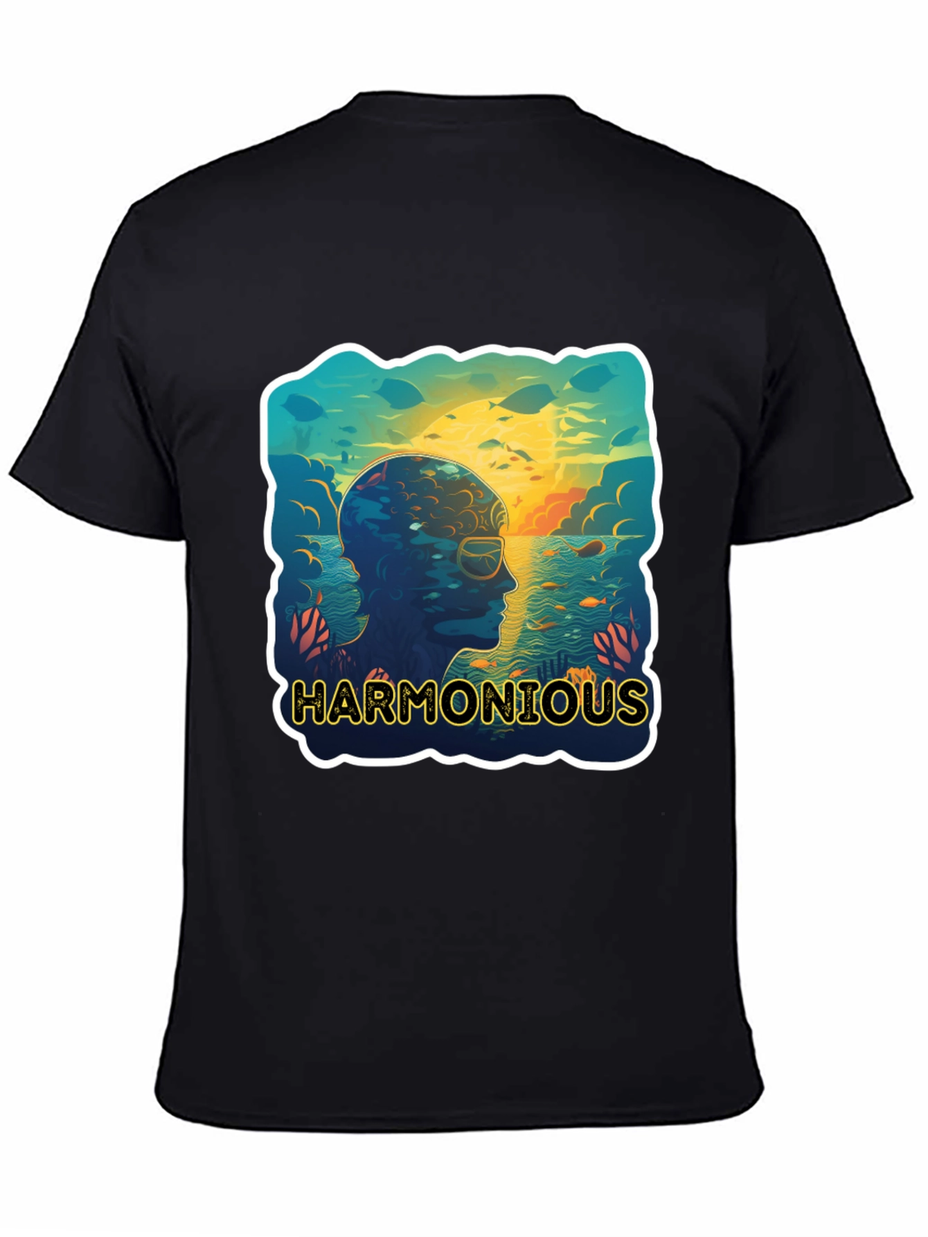Black Harmonious Ocean Mind Black T-Shirt view 4