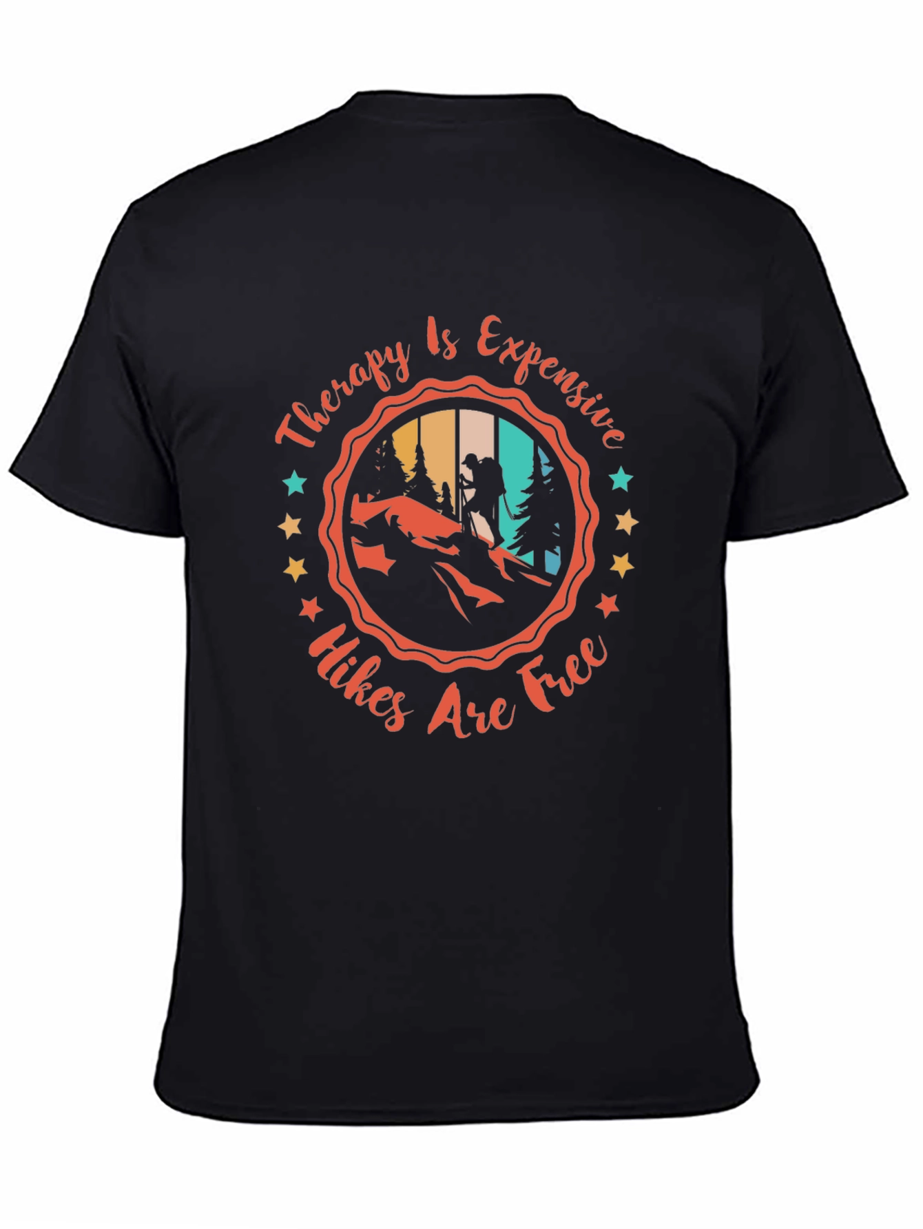 Black Hiking Therapy T-Shirt - Hikes Are Free view 4