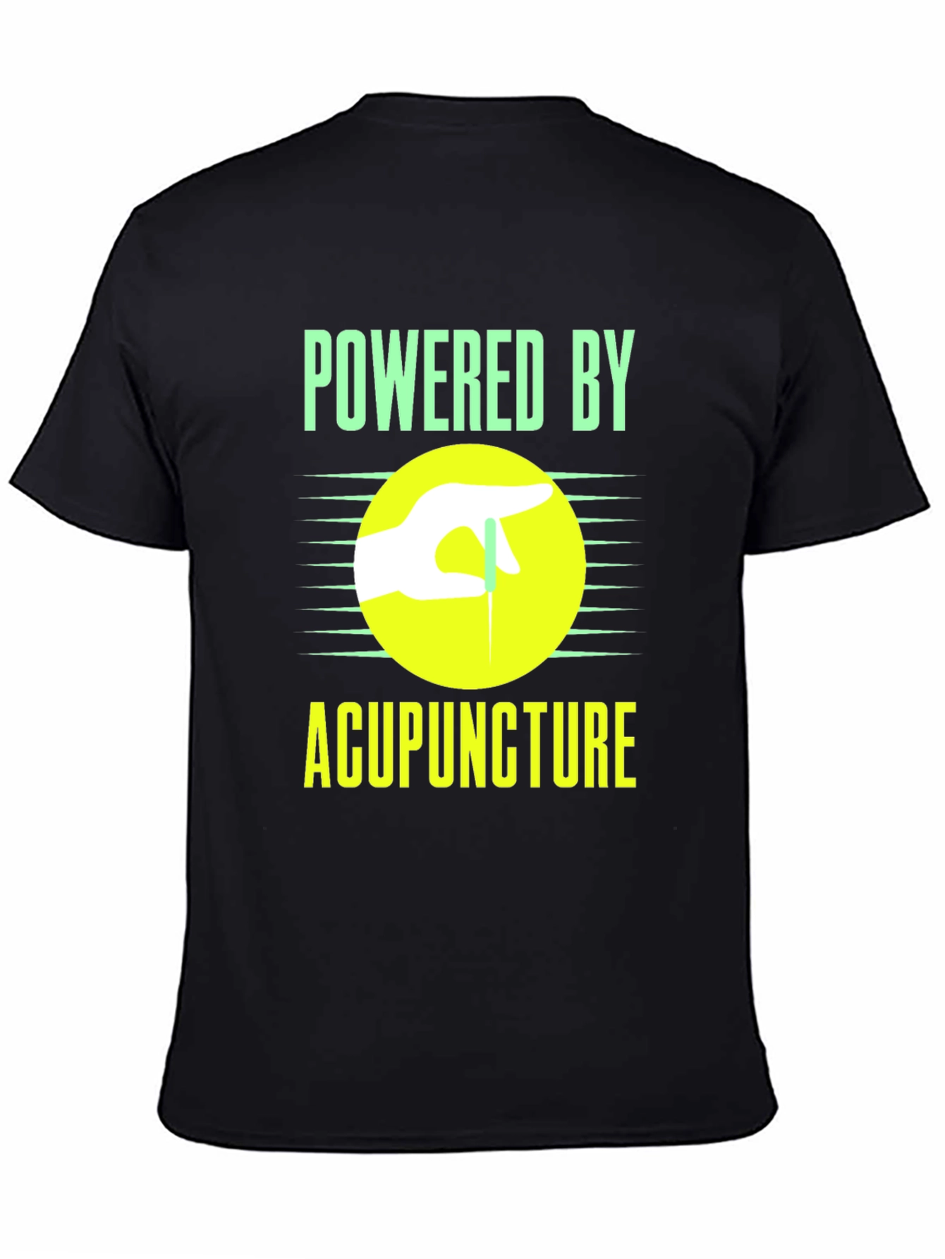 Black Powered By Acupuncture Graphic T-Shirt view 4