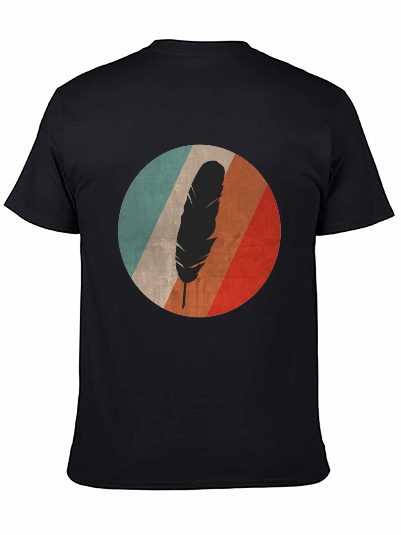Black Retro Feather Graphic Tee - Black Cotton Blend view 4