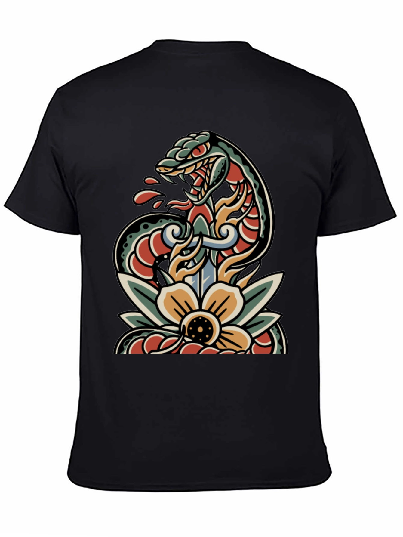 Black Snake & Dagger Tattoo Style T-Shirt view 4