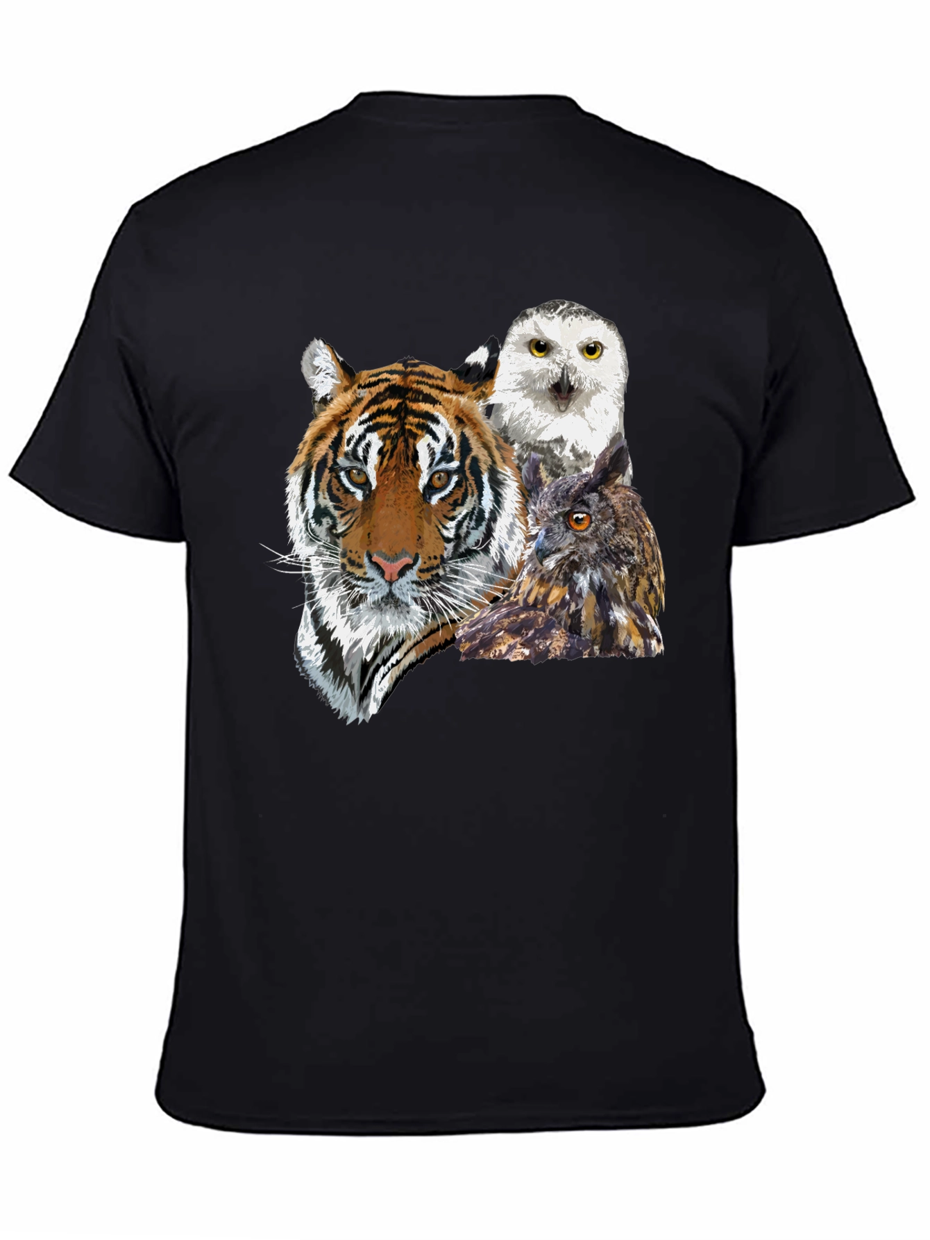 Black Tiger and Owl Graphic Tee - Men's Black T-Shirt view 4