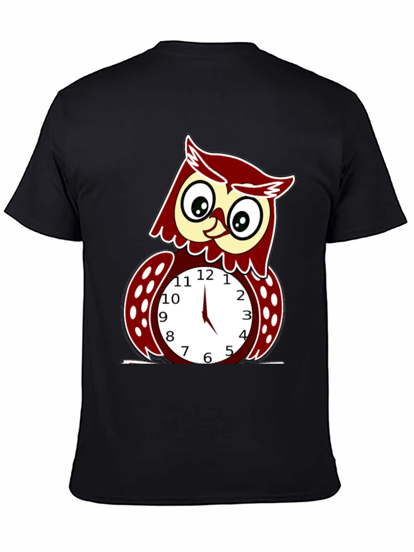 Black Funny Owl Clock Graphic T-Shirt - Mens view 4