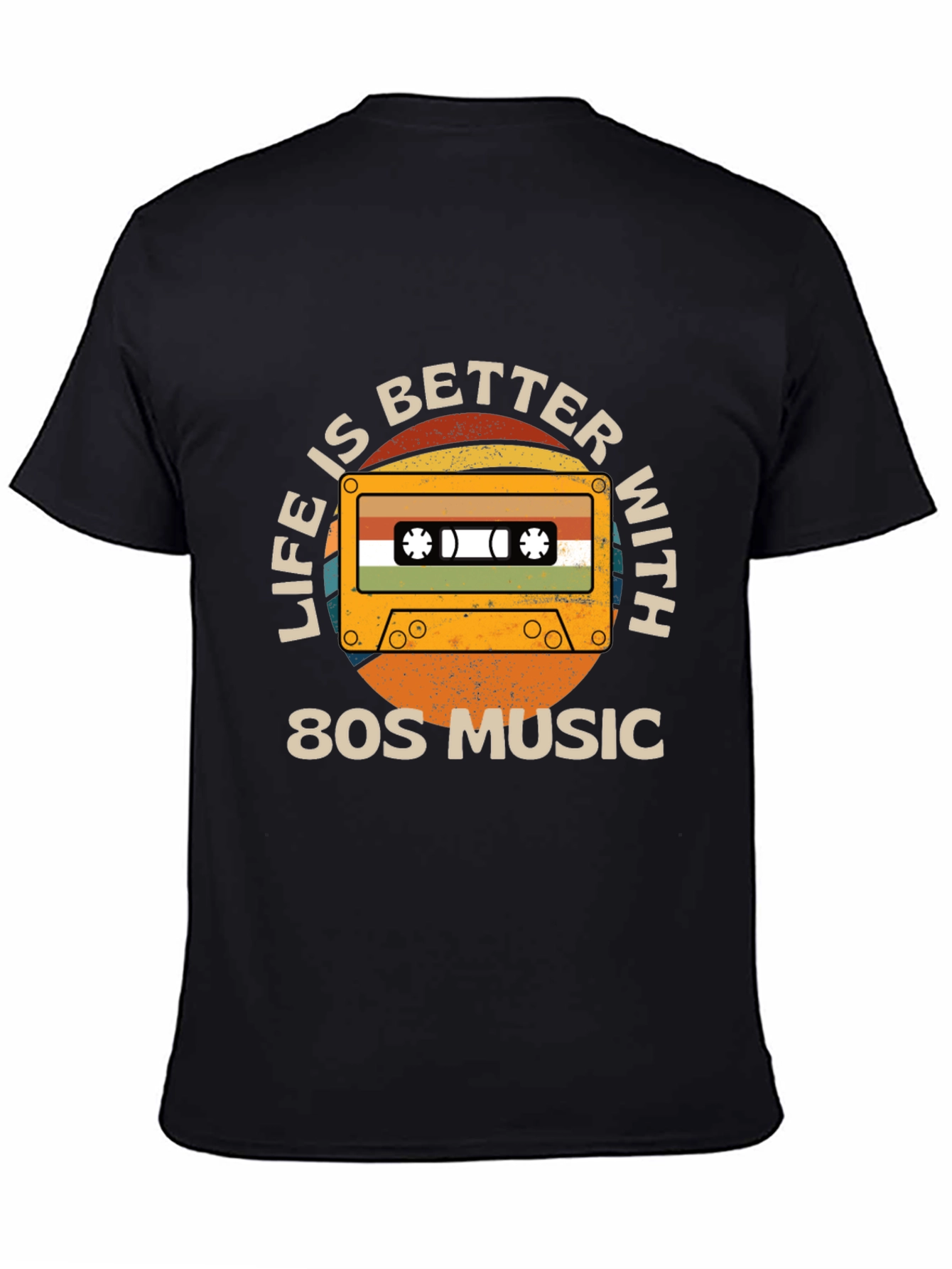 Black Retro 80s Music Cassette Graphic Tee view 4