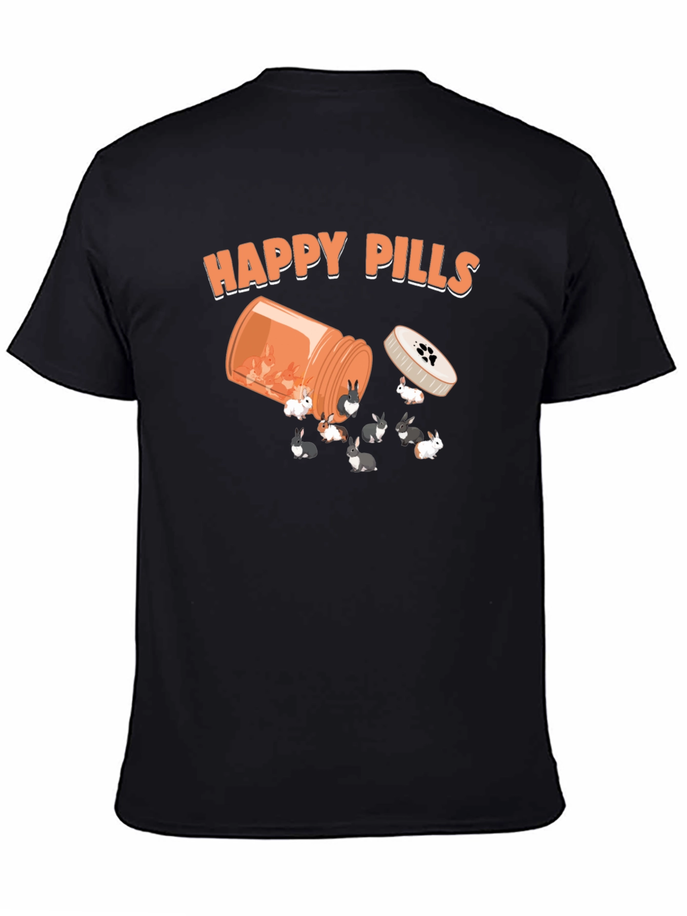 Black Happy Pills Bunny T-Shirt, Novelty Graphic Tee view 4