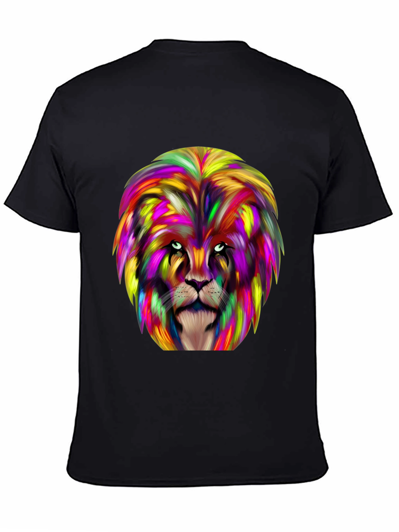 Black Colorful Lion Graphic Black T-Shirt view 4