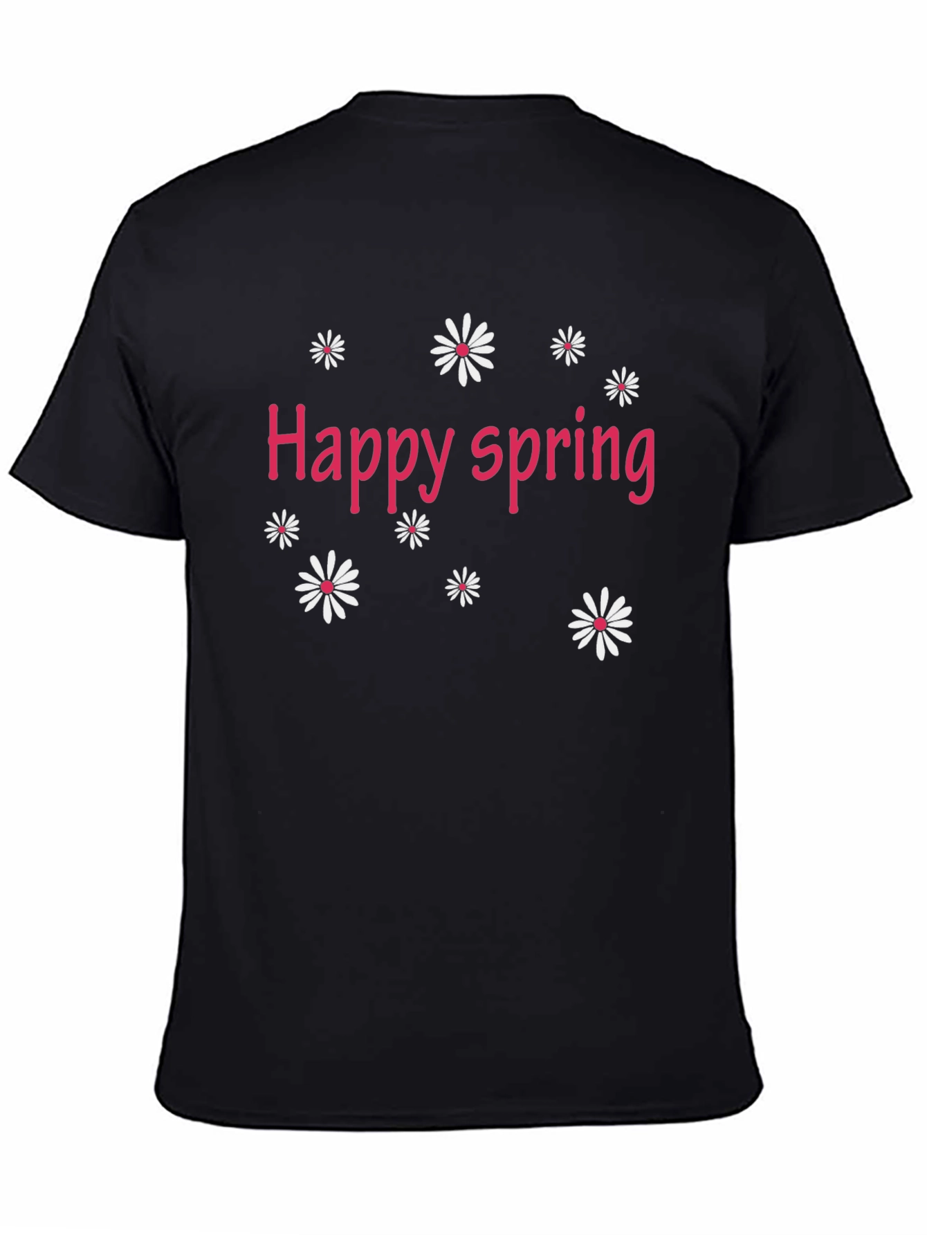 Black Happy Spring Black T-Shirt - Floral Design view 4