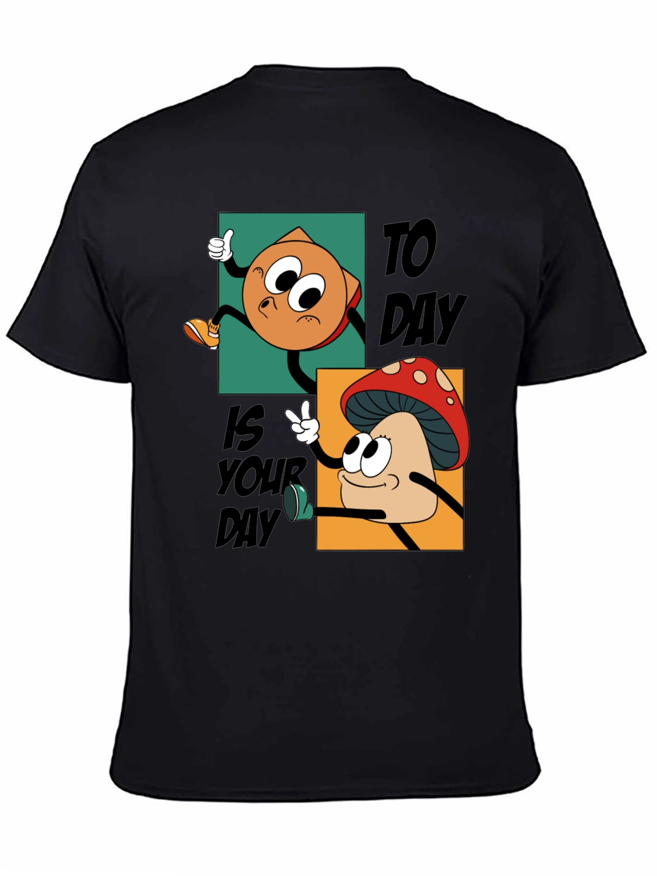 Black Cartoon Mushroom & Chip T-Shirt - Today Is Your Day! view 4