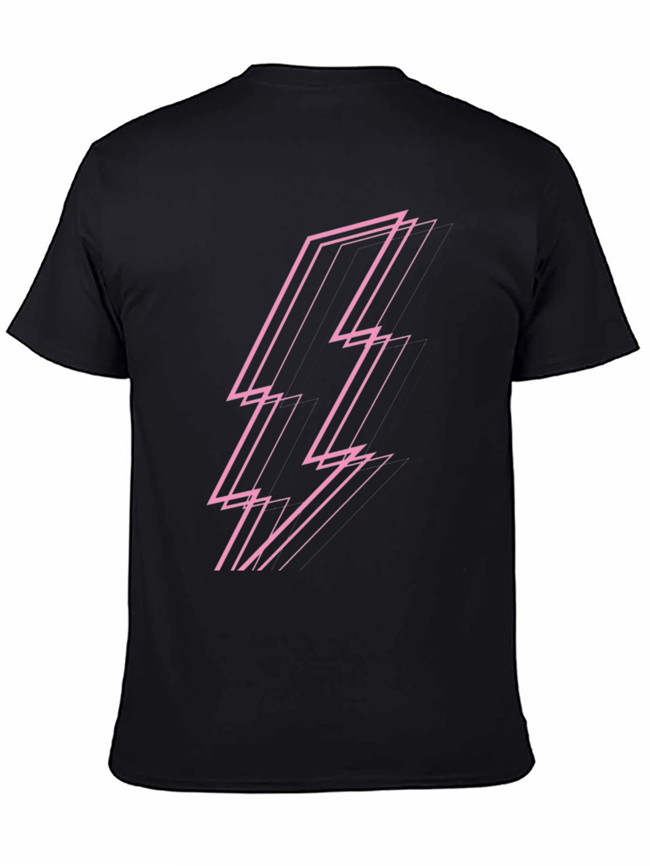 Black Modern Pink Lightning Bolt Graphic Black T-Shirt view 4