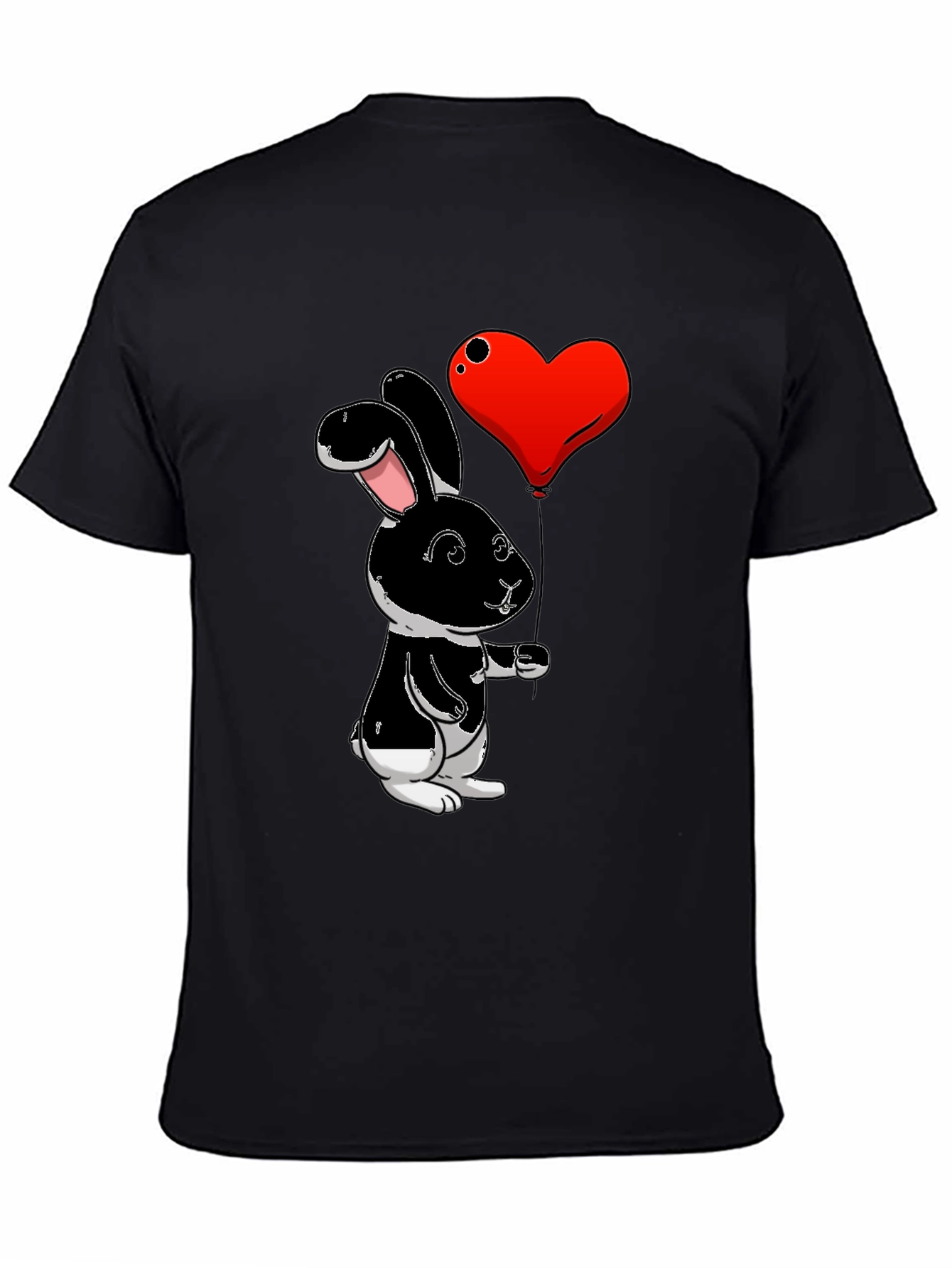 Black Black Bunny Heart Balloon Graphic T-Shirt view 4