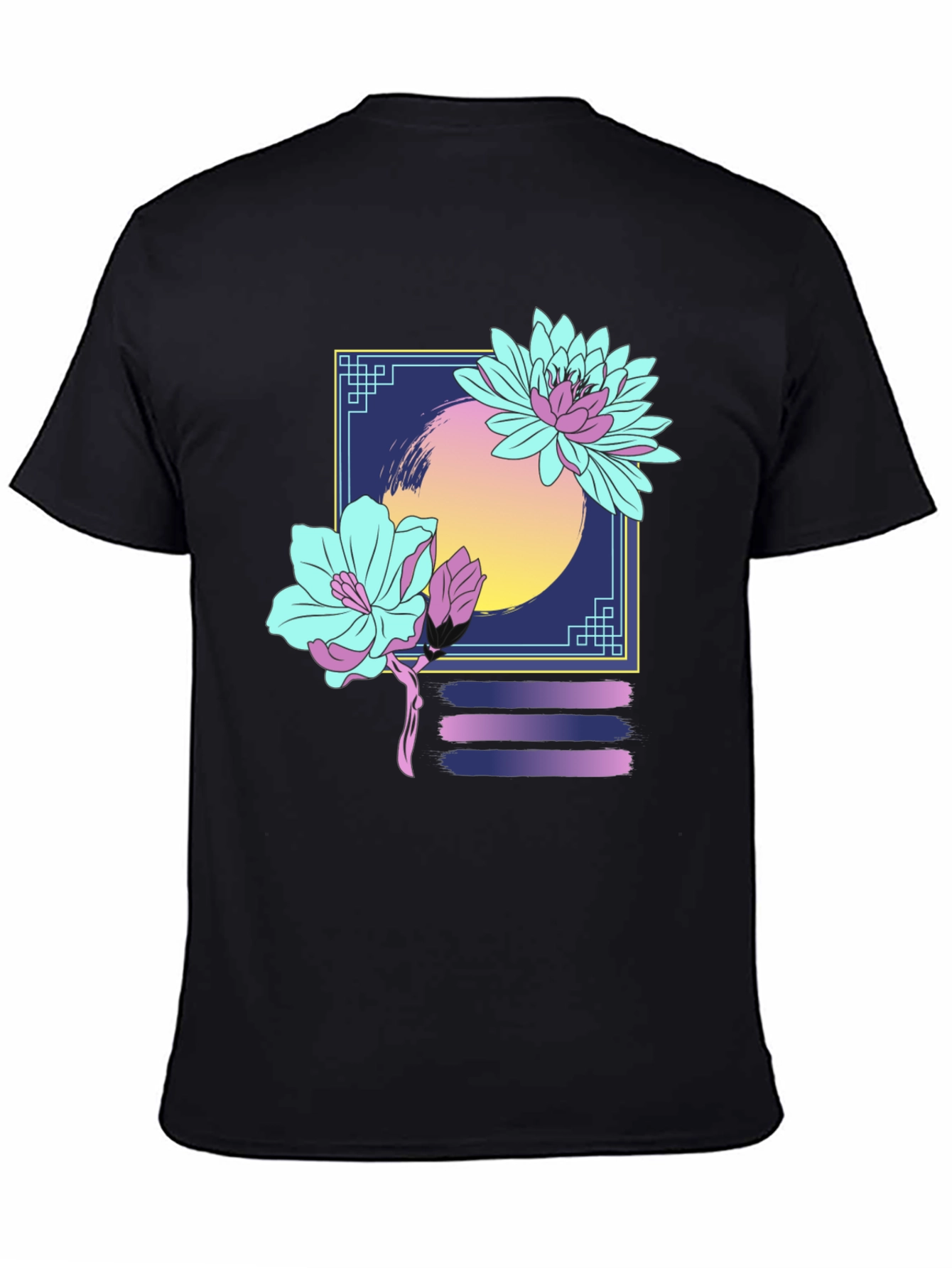 Black Floral Graphic T-Shirt - Retro Aesthetic Design view 4