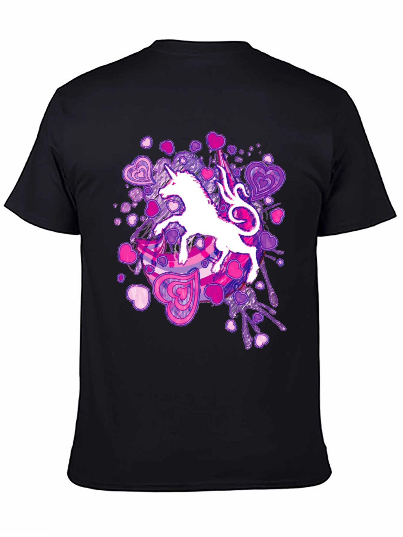 Black Unicorn Hearts Graphic T-Shirt - Black Cotton Tee view 4