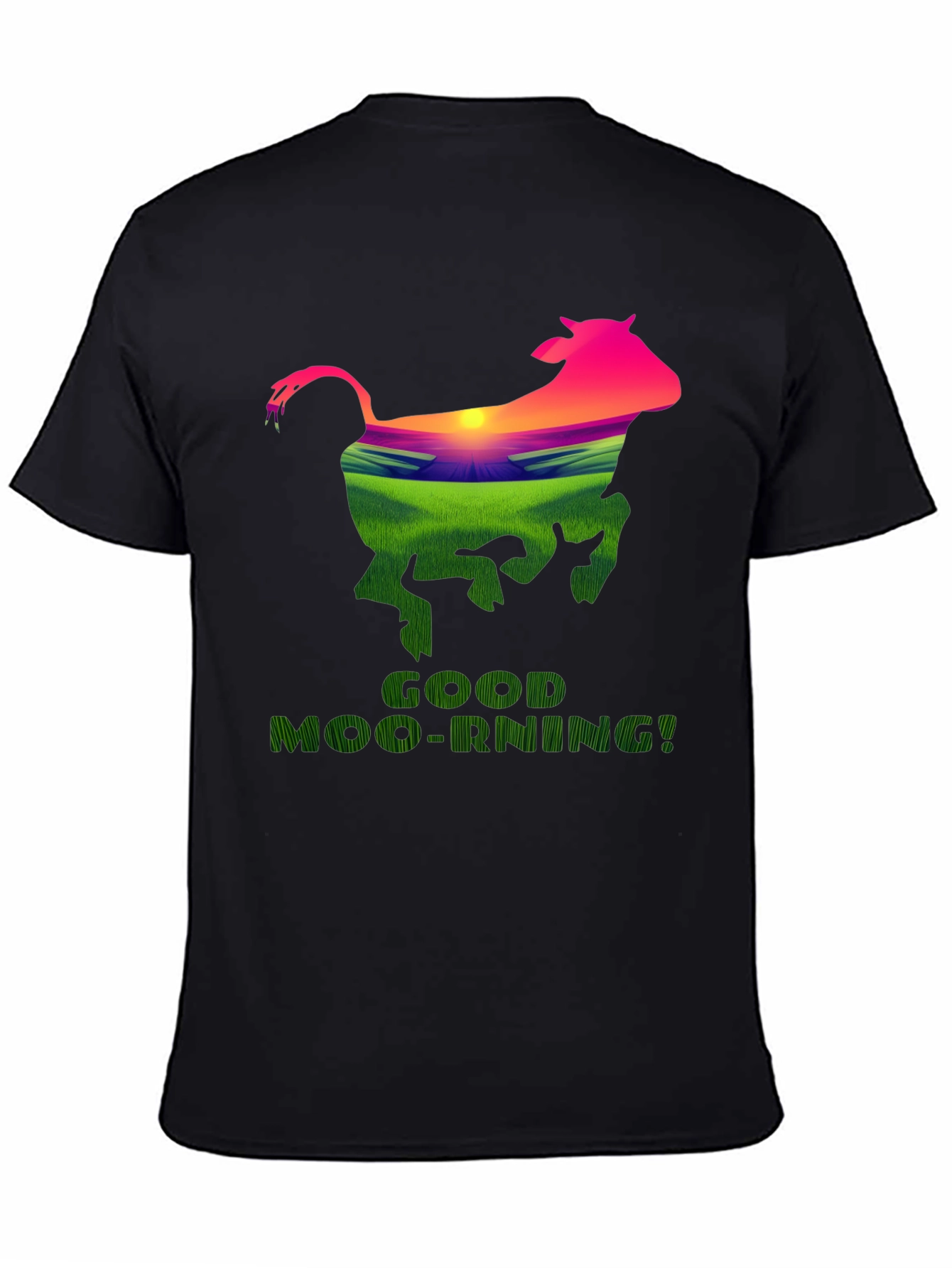 Black Good Moo-Rning Cow Graphic Tee - Farm Fresh Humor! view 4