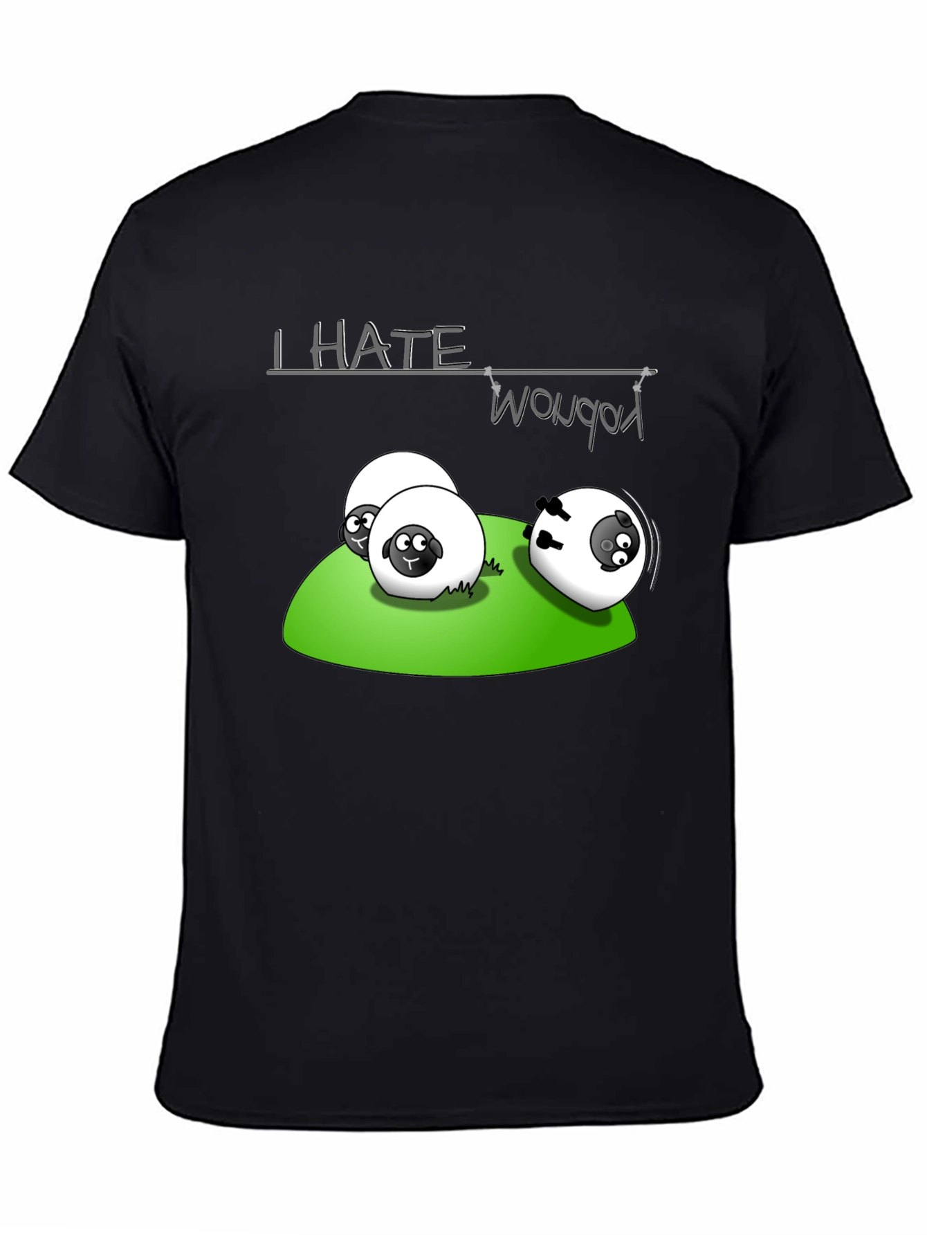 Black I Hate Woobots Funny Sheep Cartoon Black T-Shirt view 4