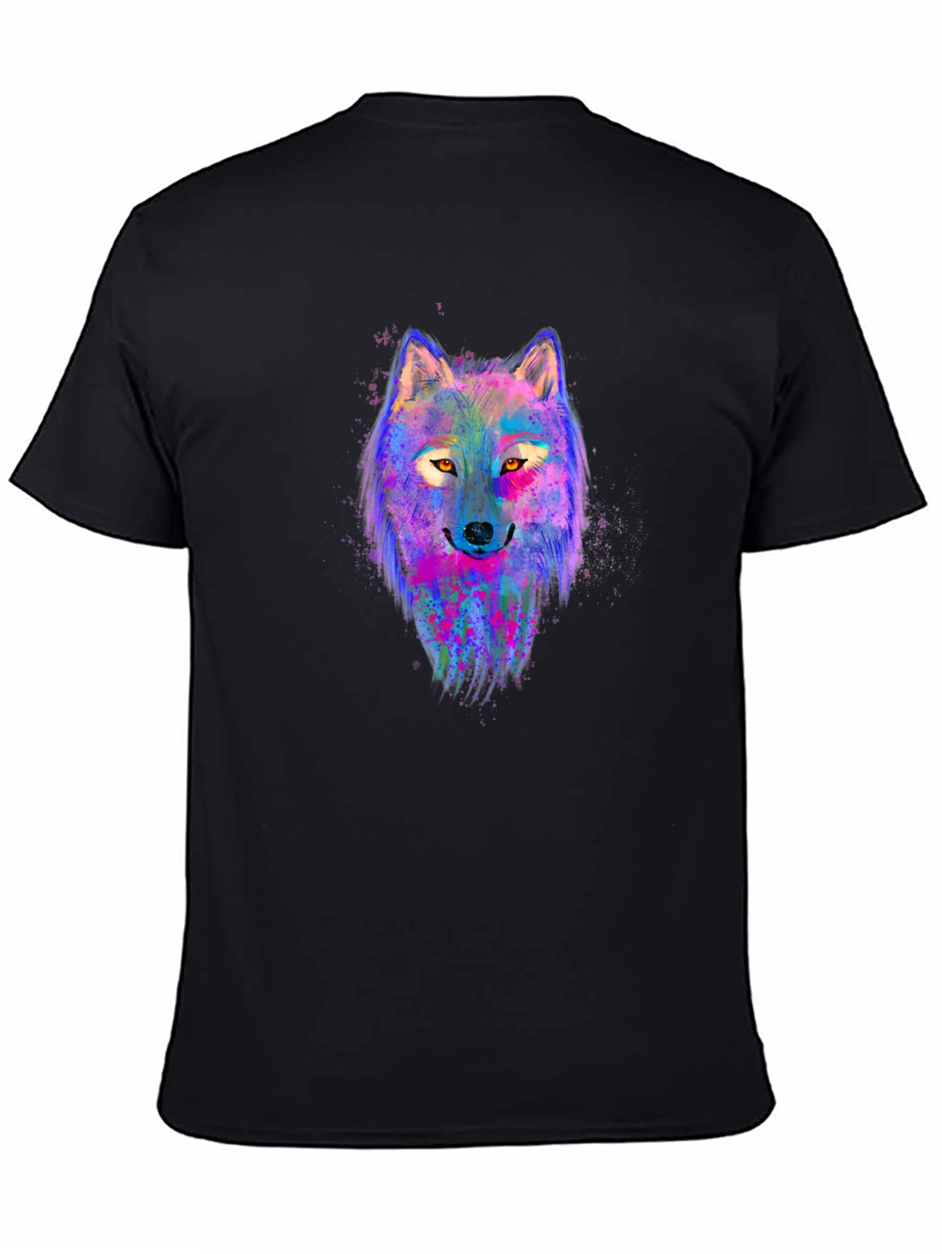 Black Vibrant Wolf Graphic Tee - Men's Black T-Shirt view 4