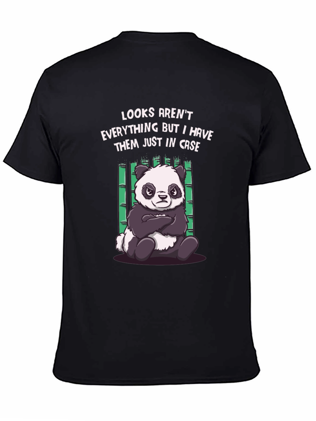 Black Funny Panda T-Shirt: Looks Aren't Everything view 4