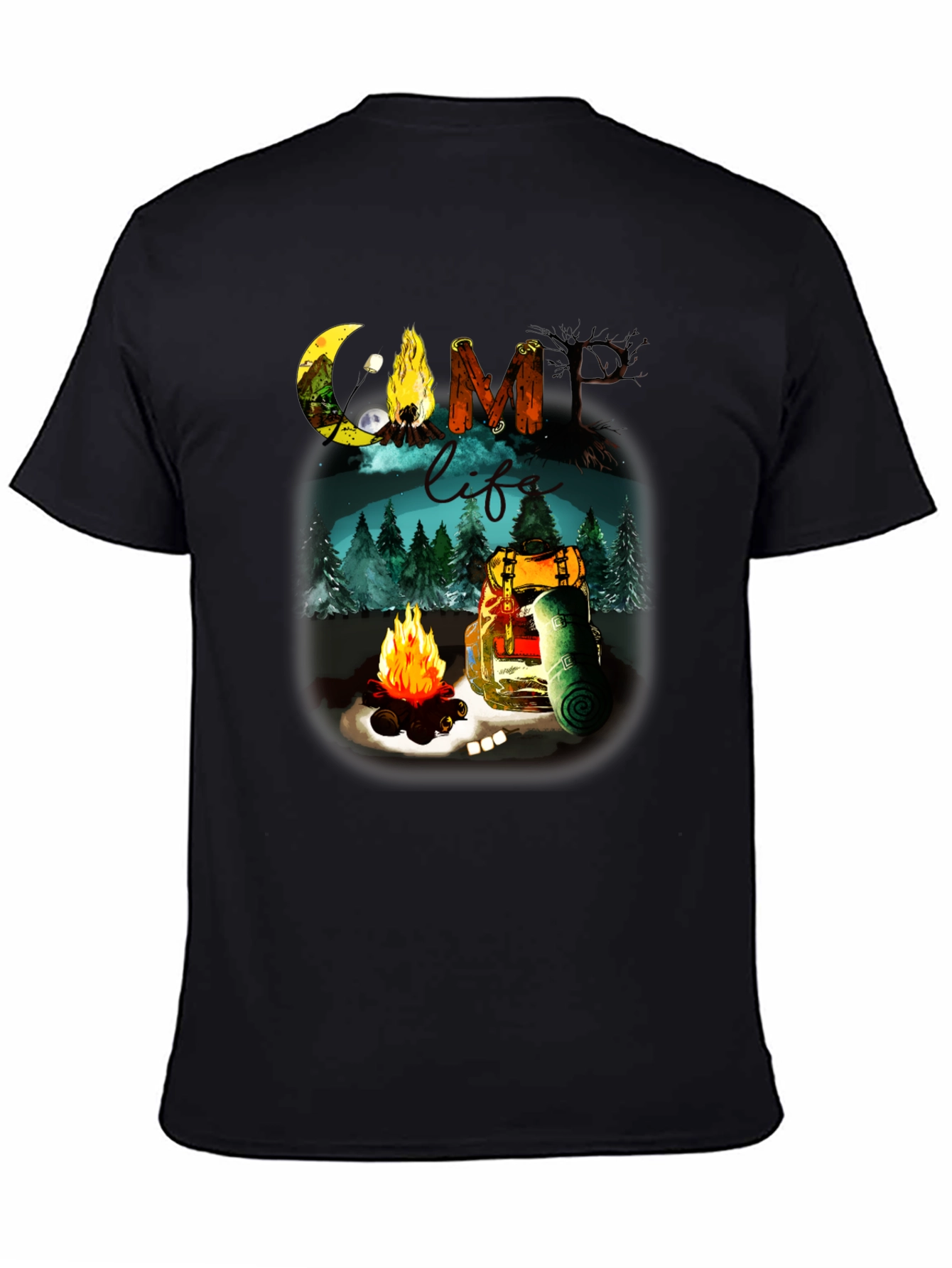 Black Camping Life Graphic Tee - Black Outdoor Adventure Shirt view 4